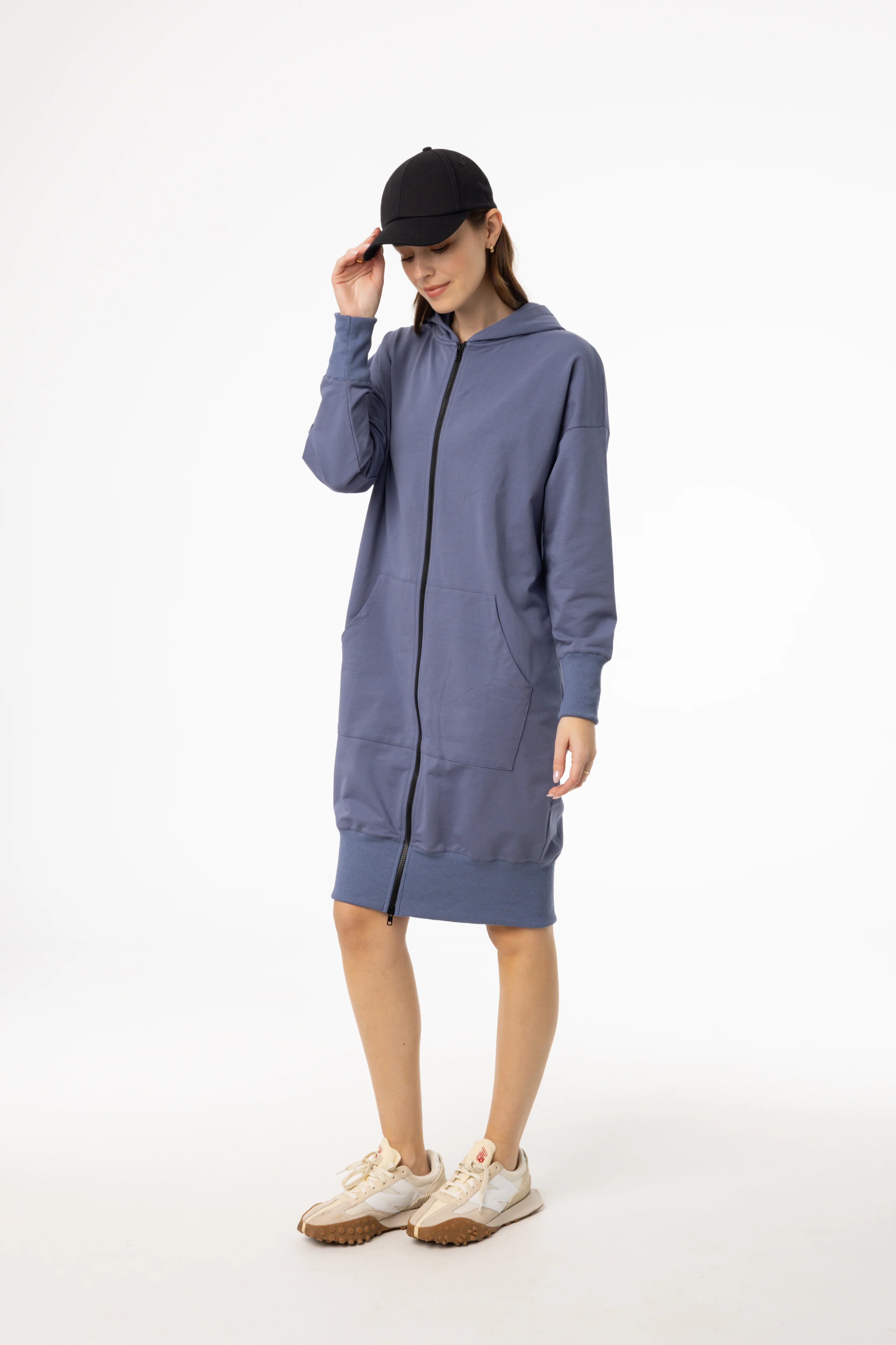 Blue Zipper Sweatshirt Dress - KJDHW