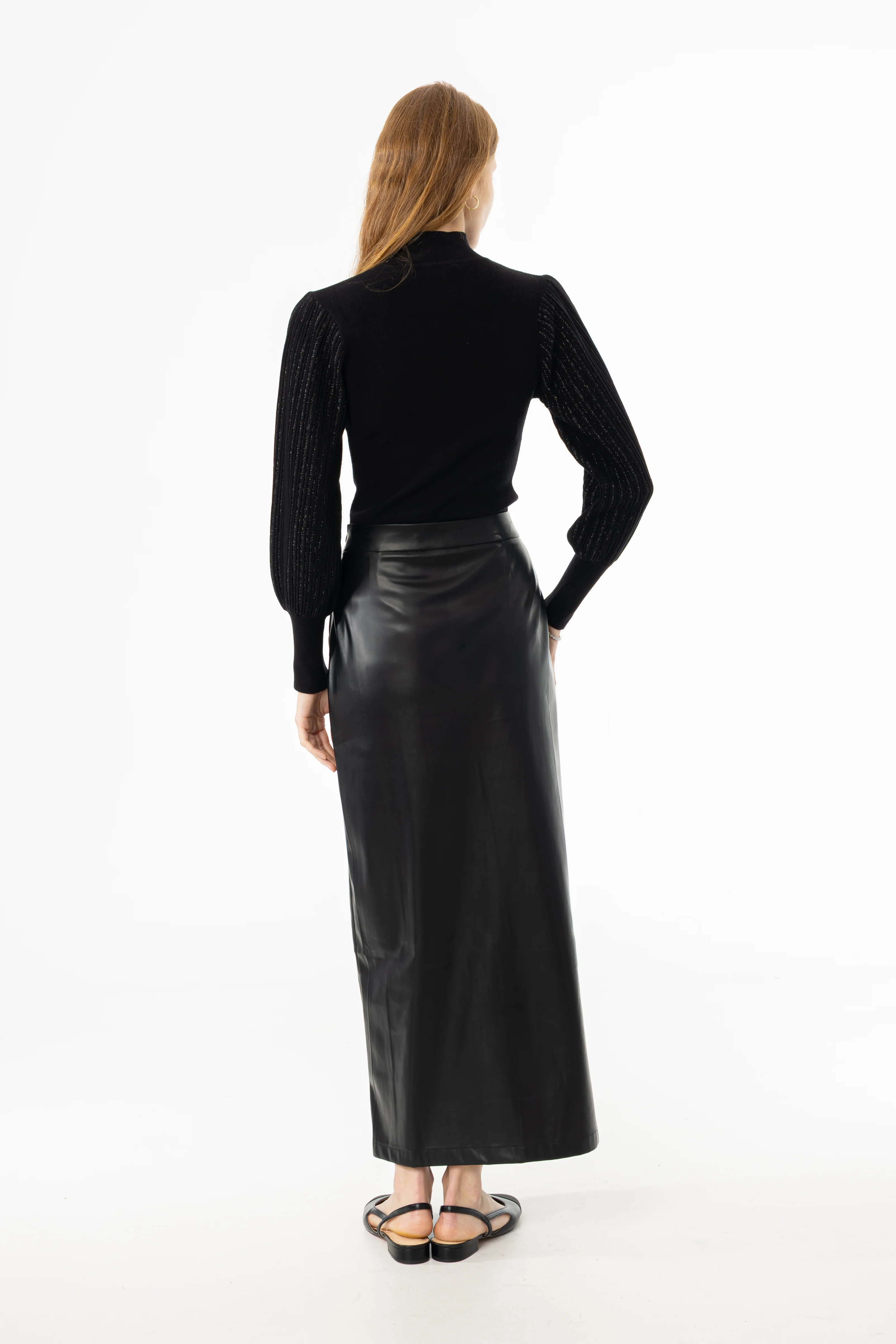 Black Straight Vegan Leather Skirt - KJDHW