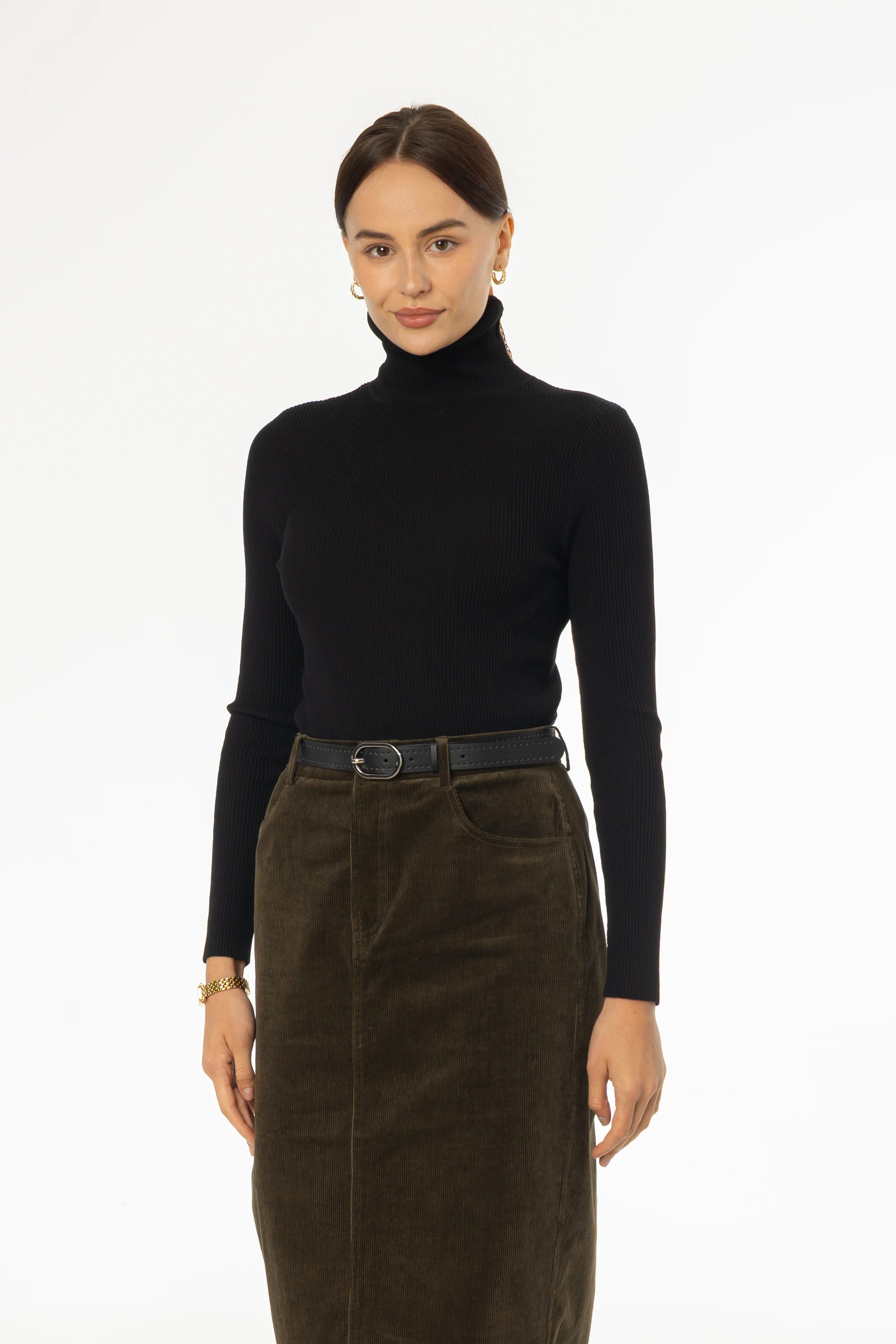 Black Basic Ribbed Knit Turtleneck - KJDHW