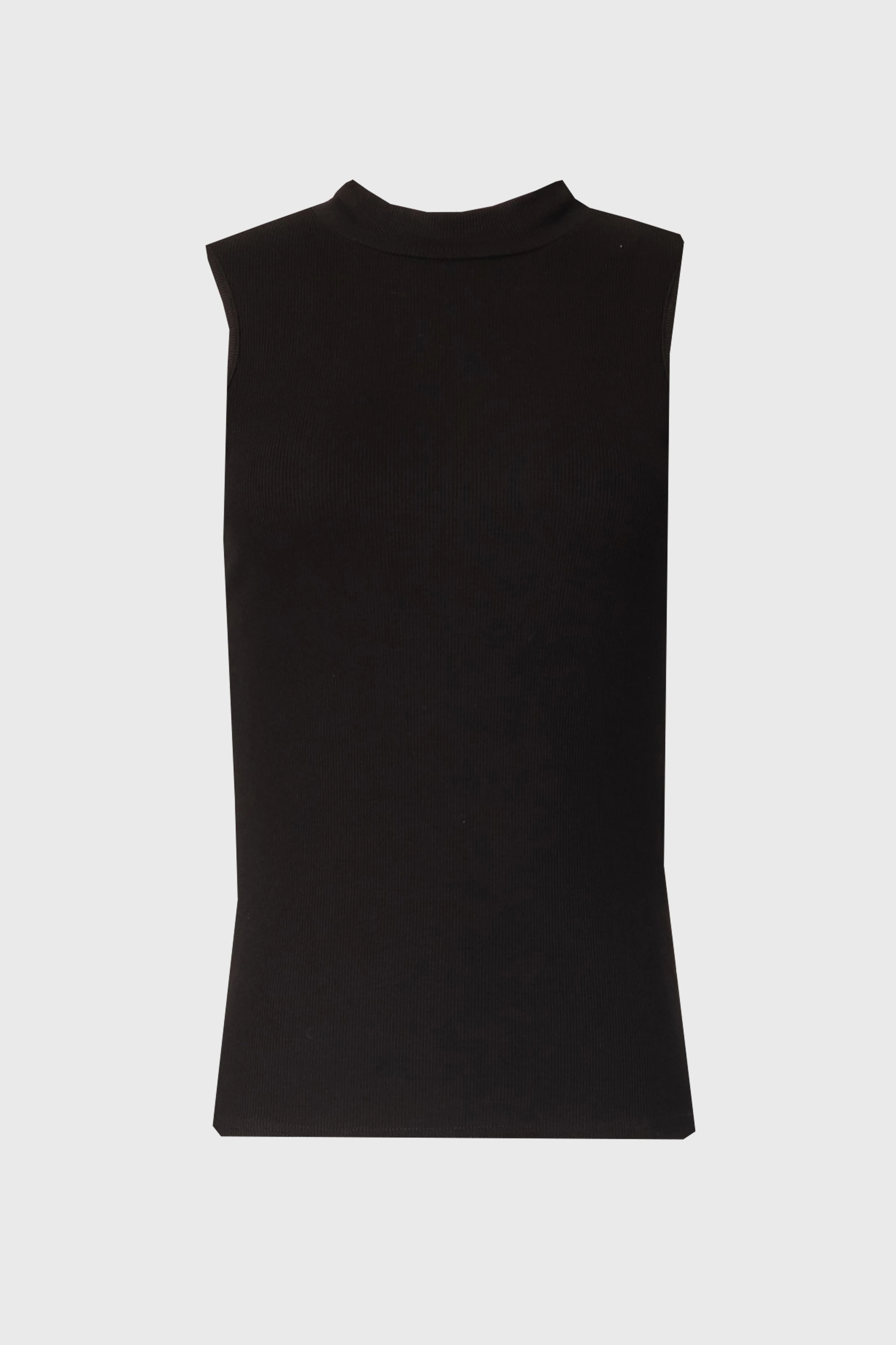Black Ribbed Sleeveless Mock Neck Top - KJDHW