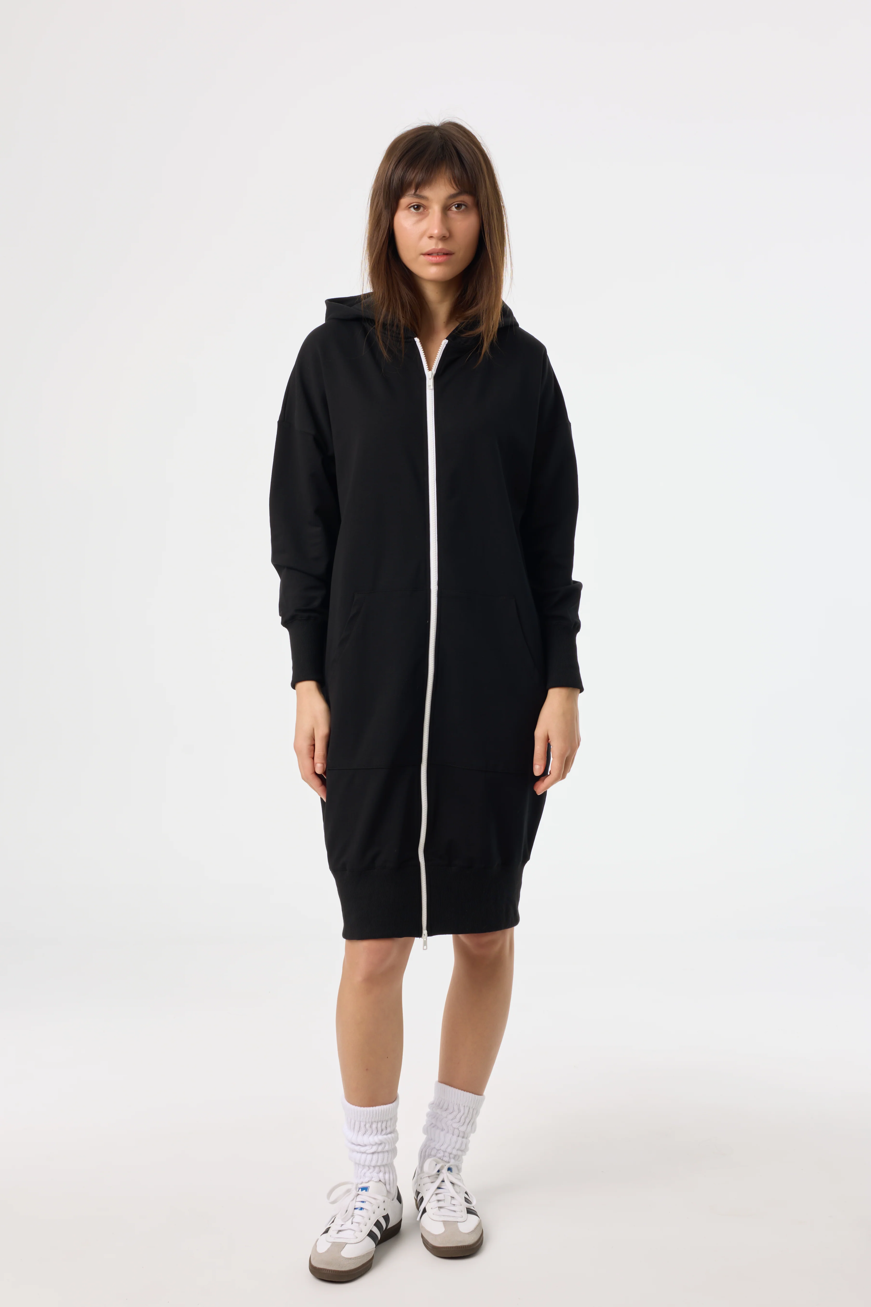 Black and White Zipper Sweatshirt Dress - KJDHW
