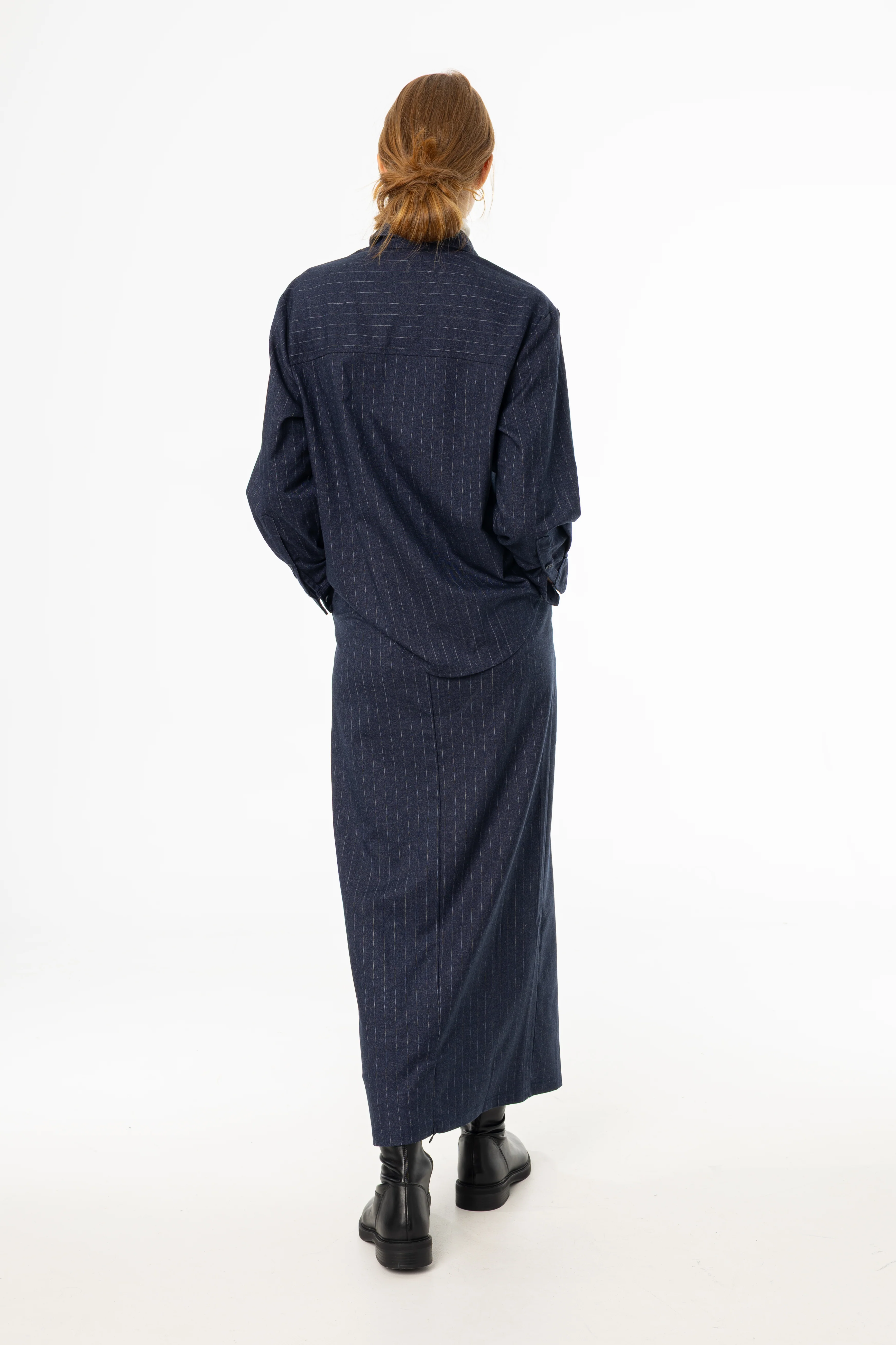 Navy Pinstripe Everyday Skirt - KJDHW