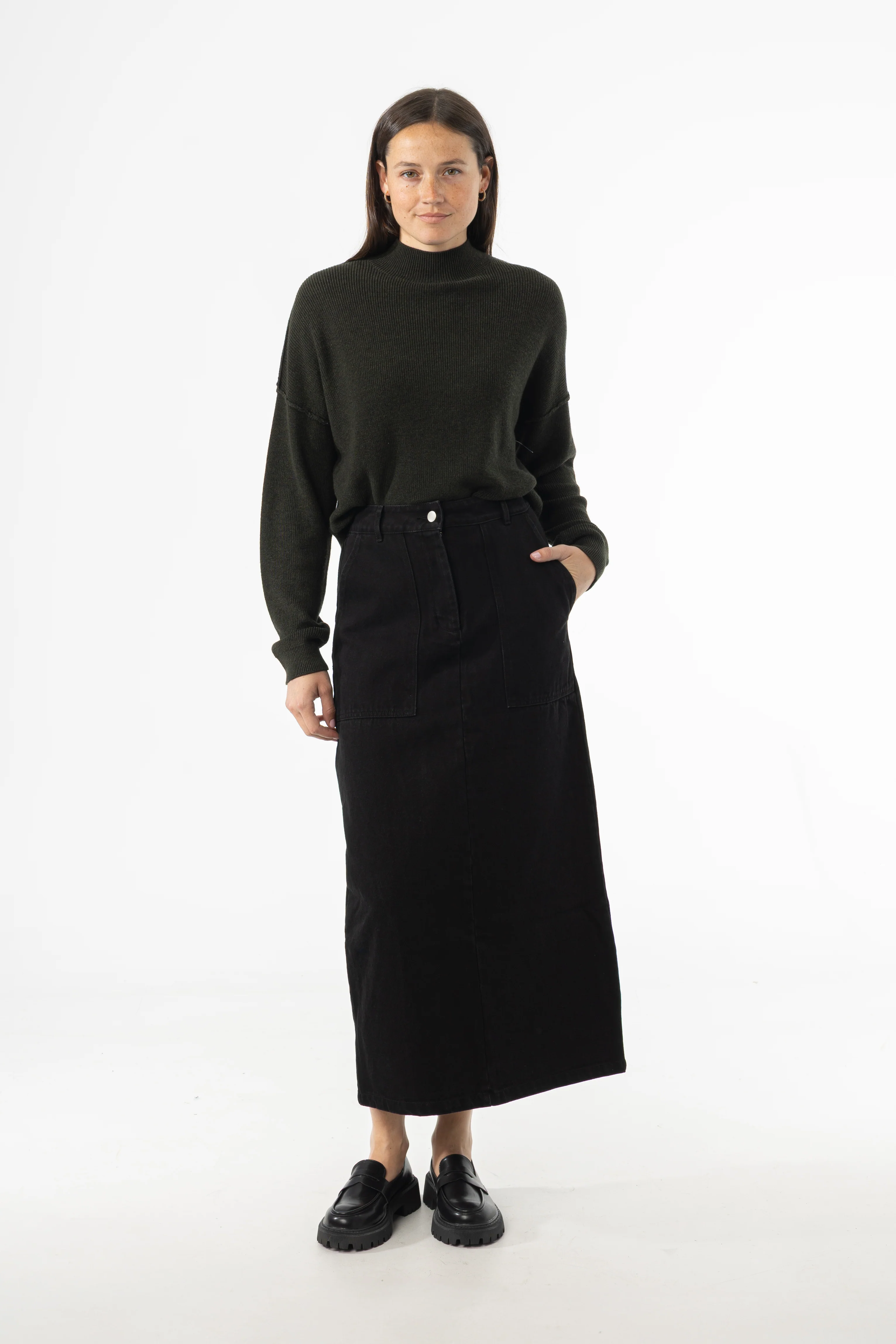 Black Exposed Pocket Denim Skirt - KJDHW