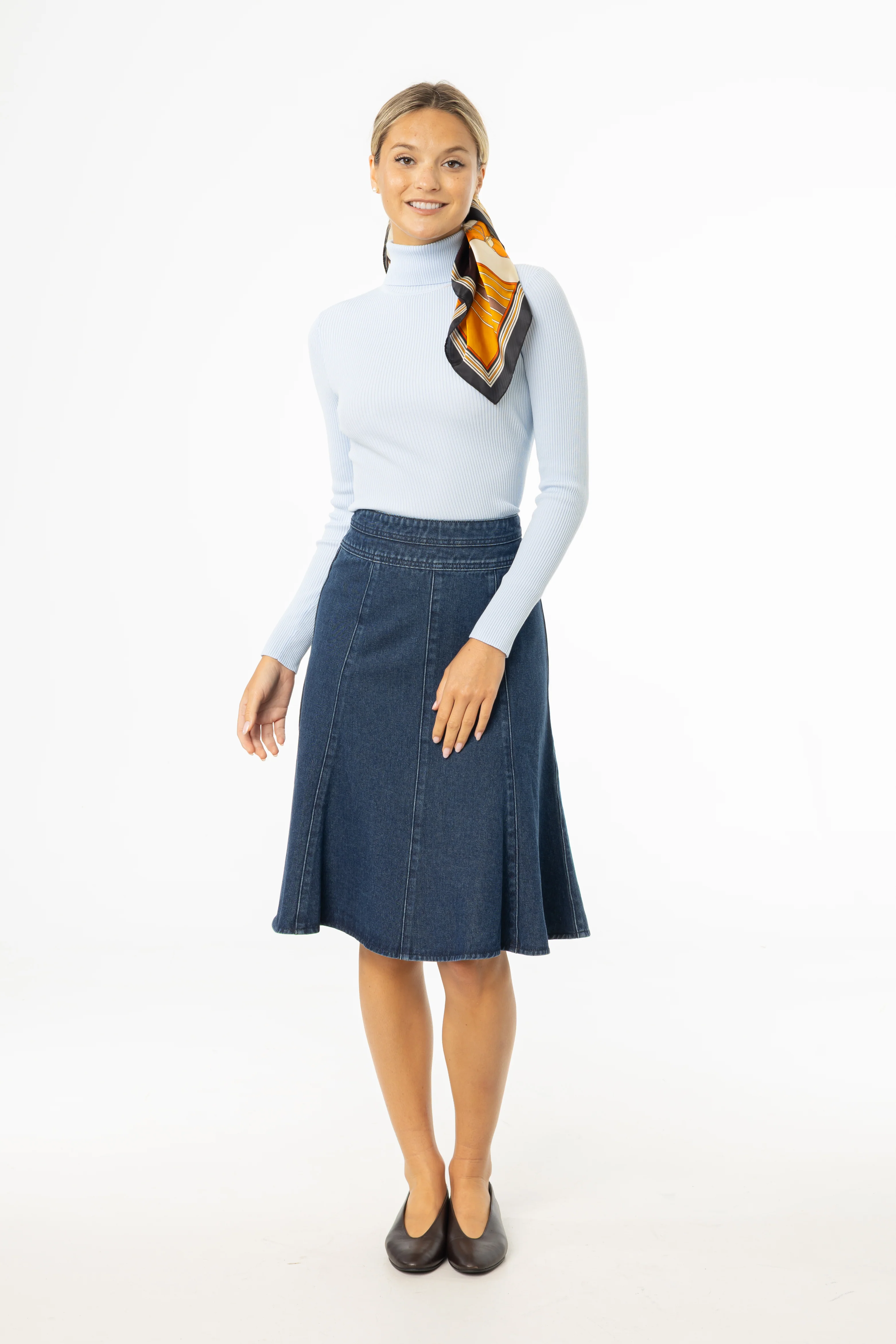 Blue Flared Denim Skirt - KJDHW
