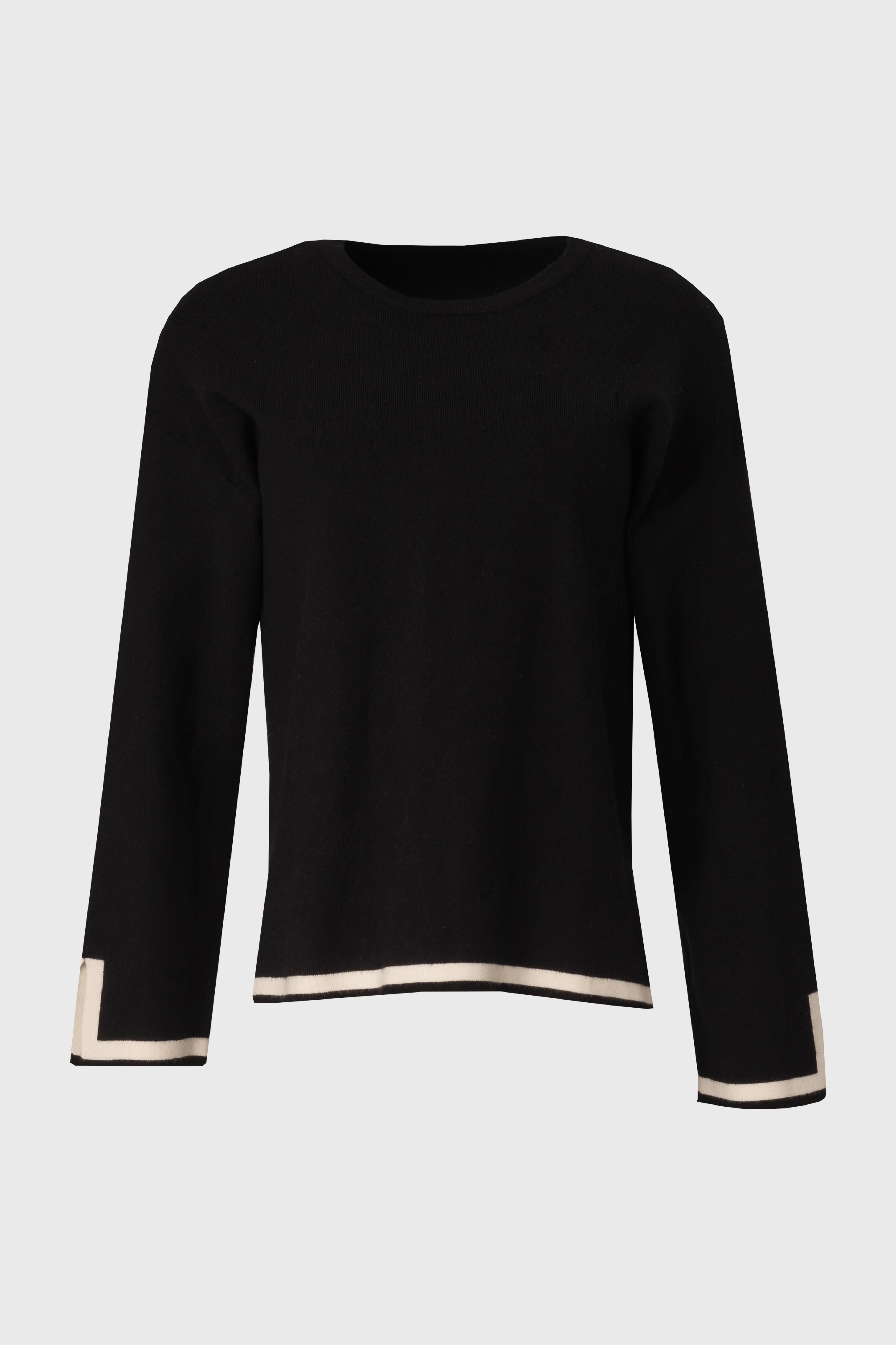 Black Contrast Trim Knit Sweater - KJDHW