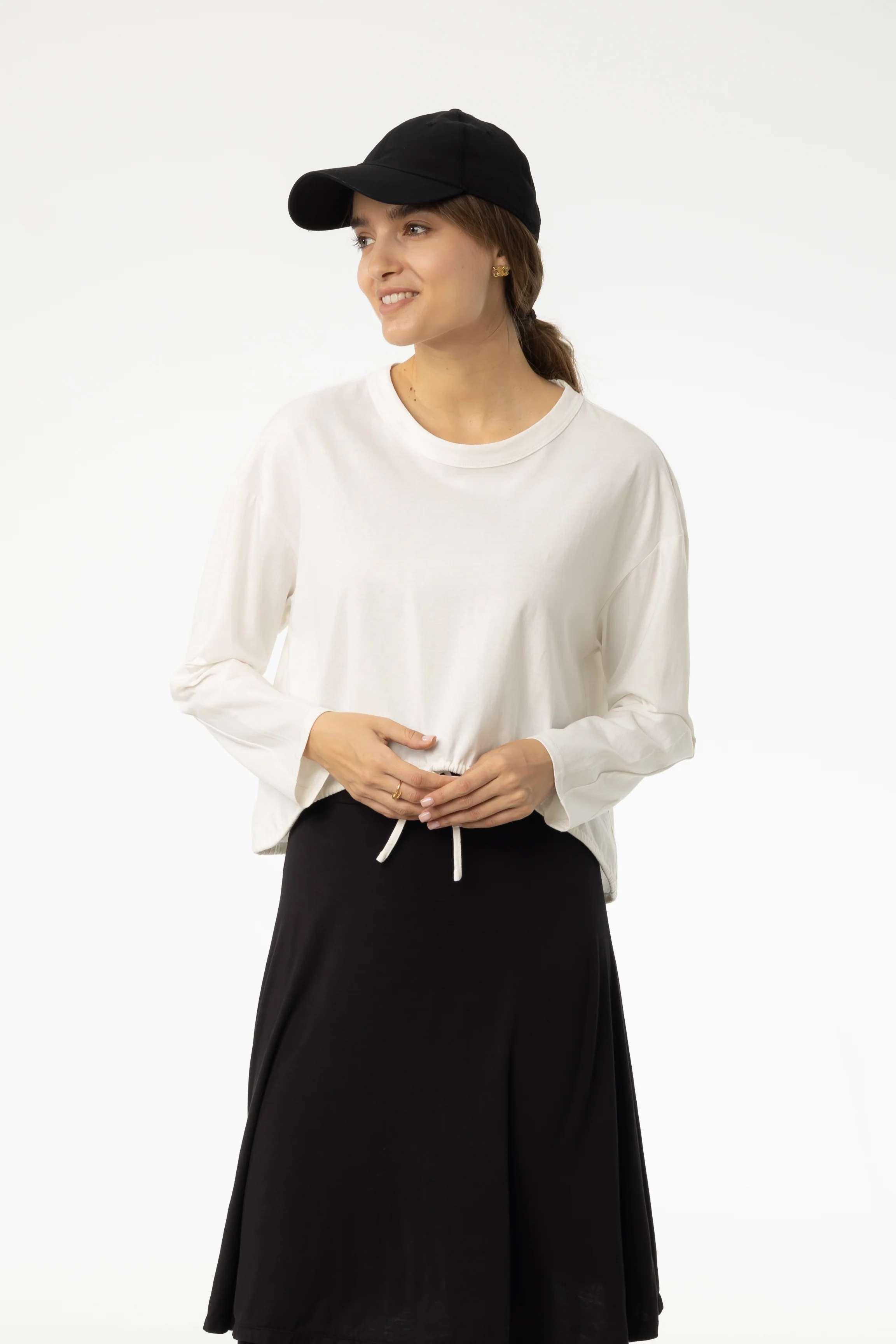 White High Low Drawstring Tee - KJDHW