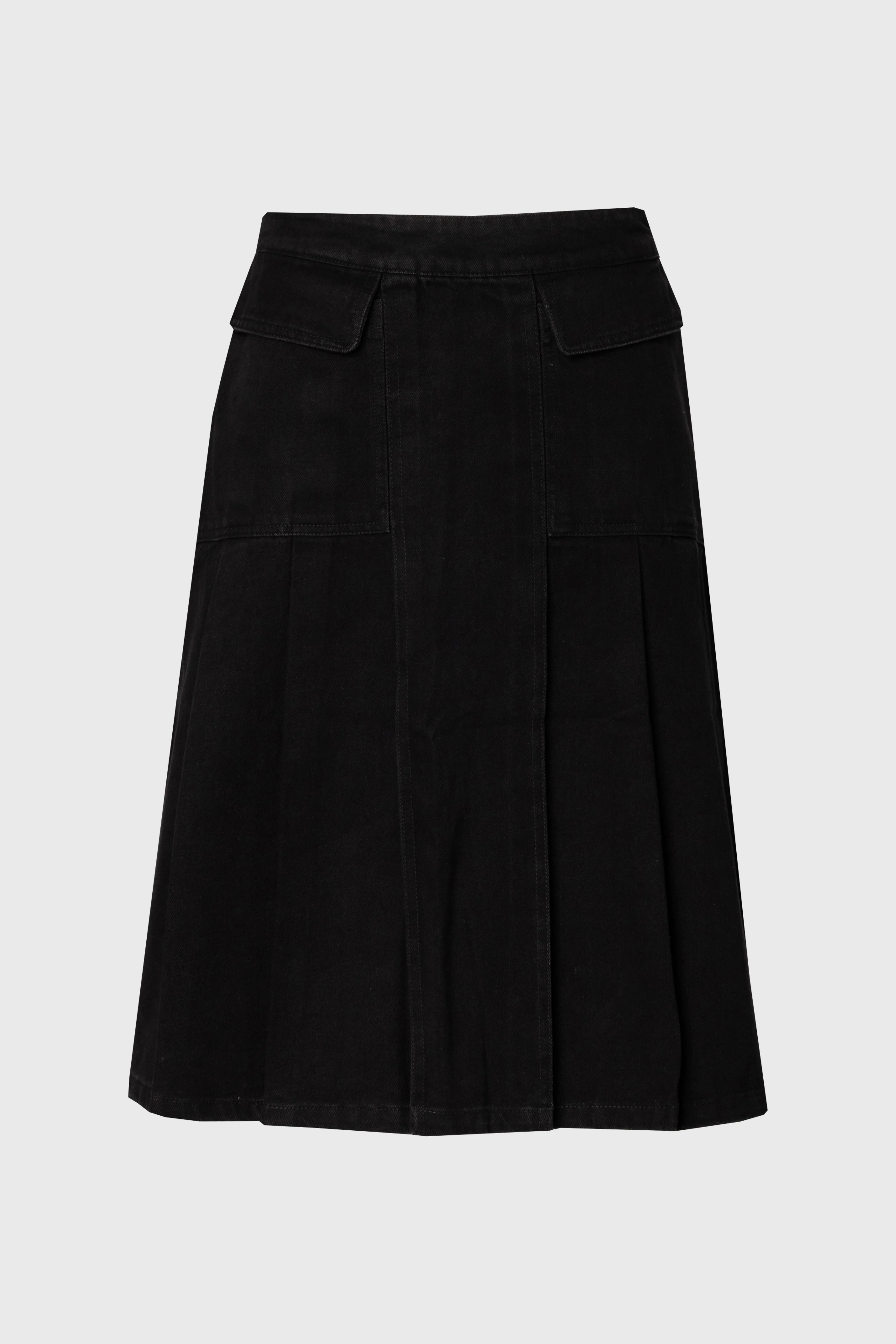 Black Half Pleat Cargo Denim Skirt - KJDHW