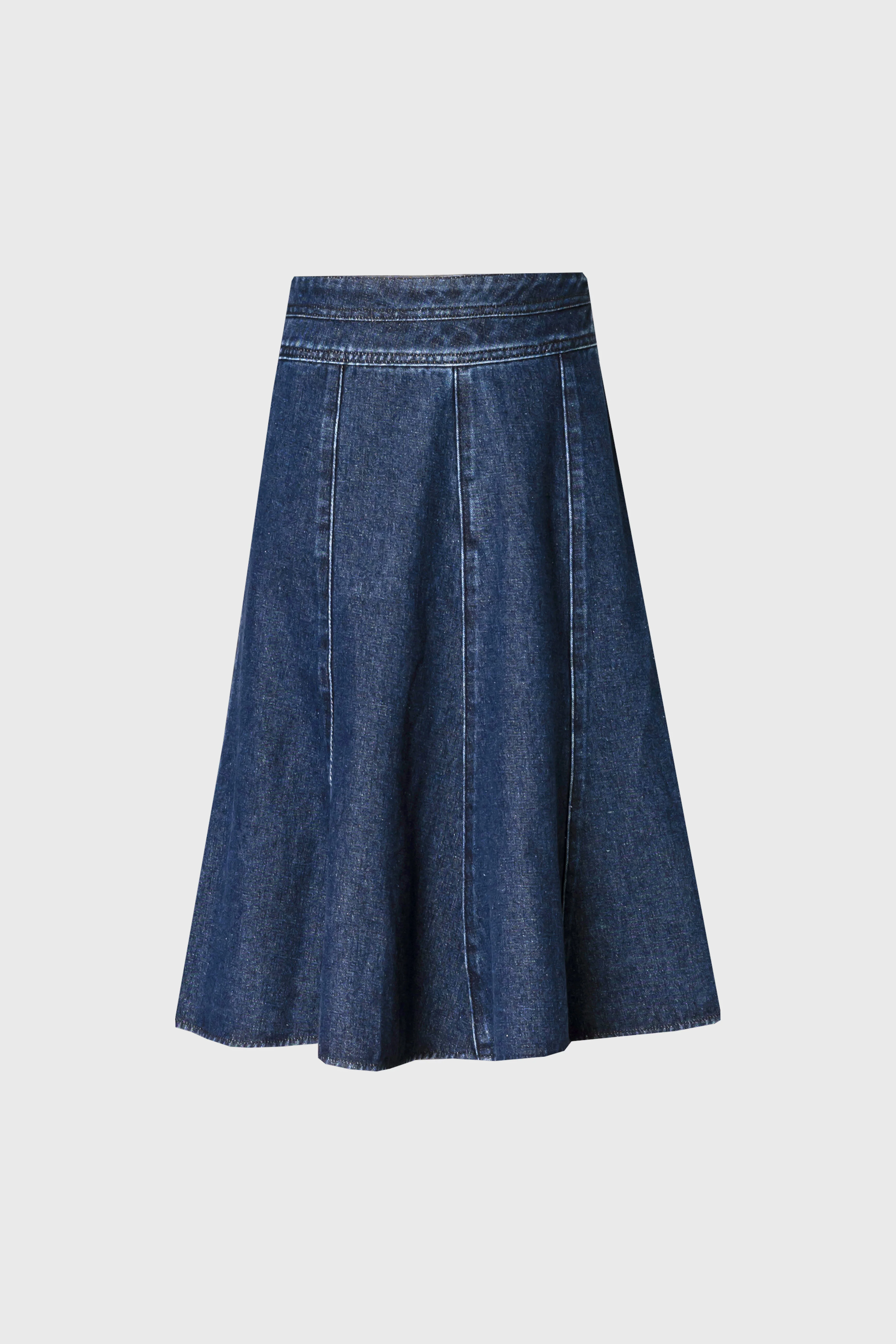 Blue Flared Denim Skirt - KJDHW