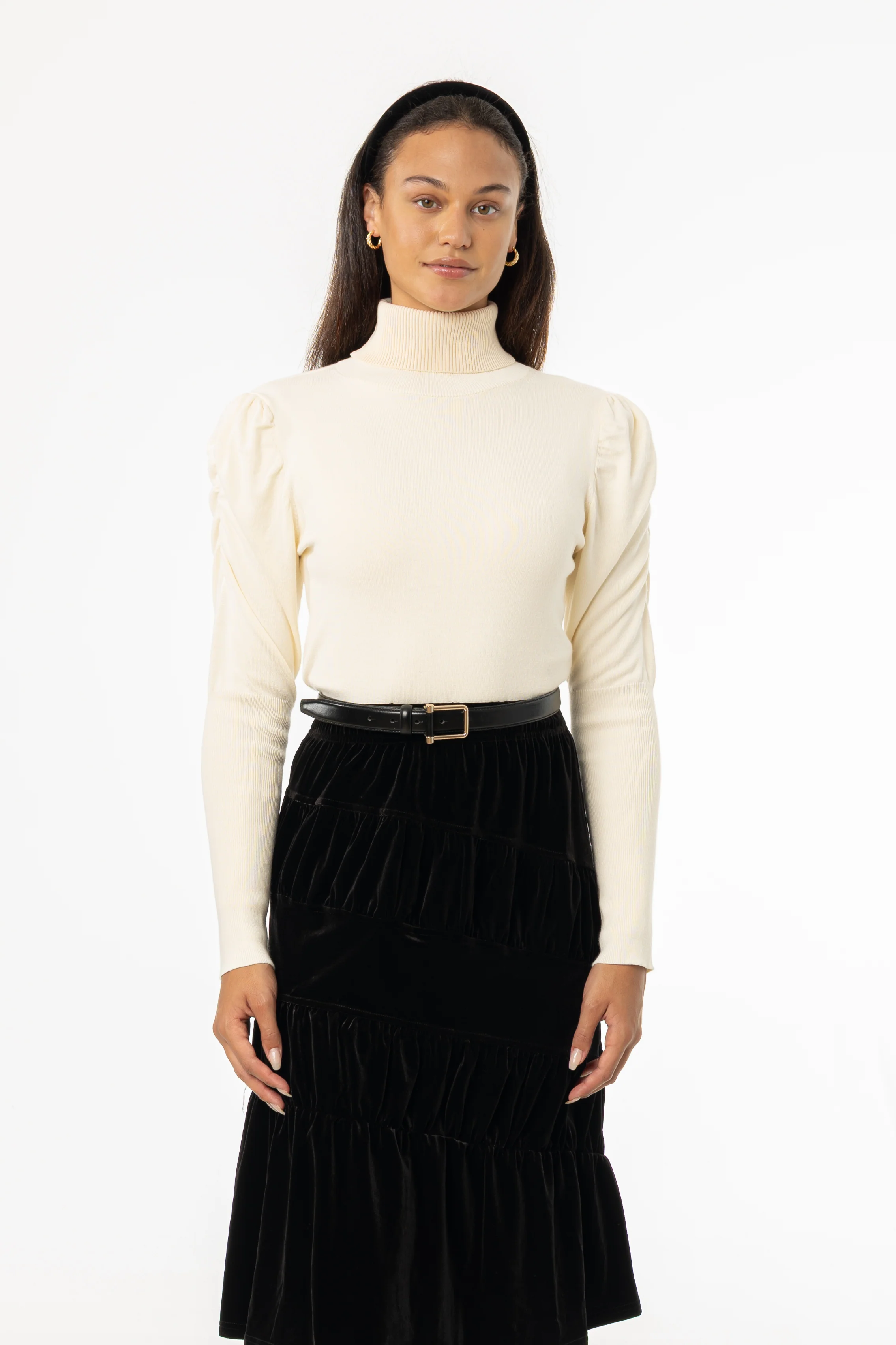 Cream Puff Sleeve Knit Turtleneck Sweater - KJDHW