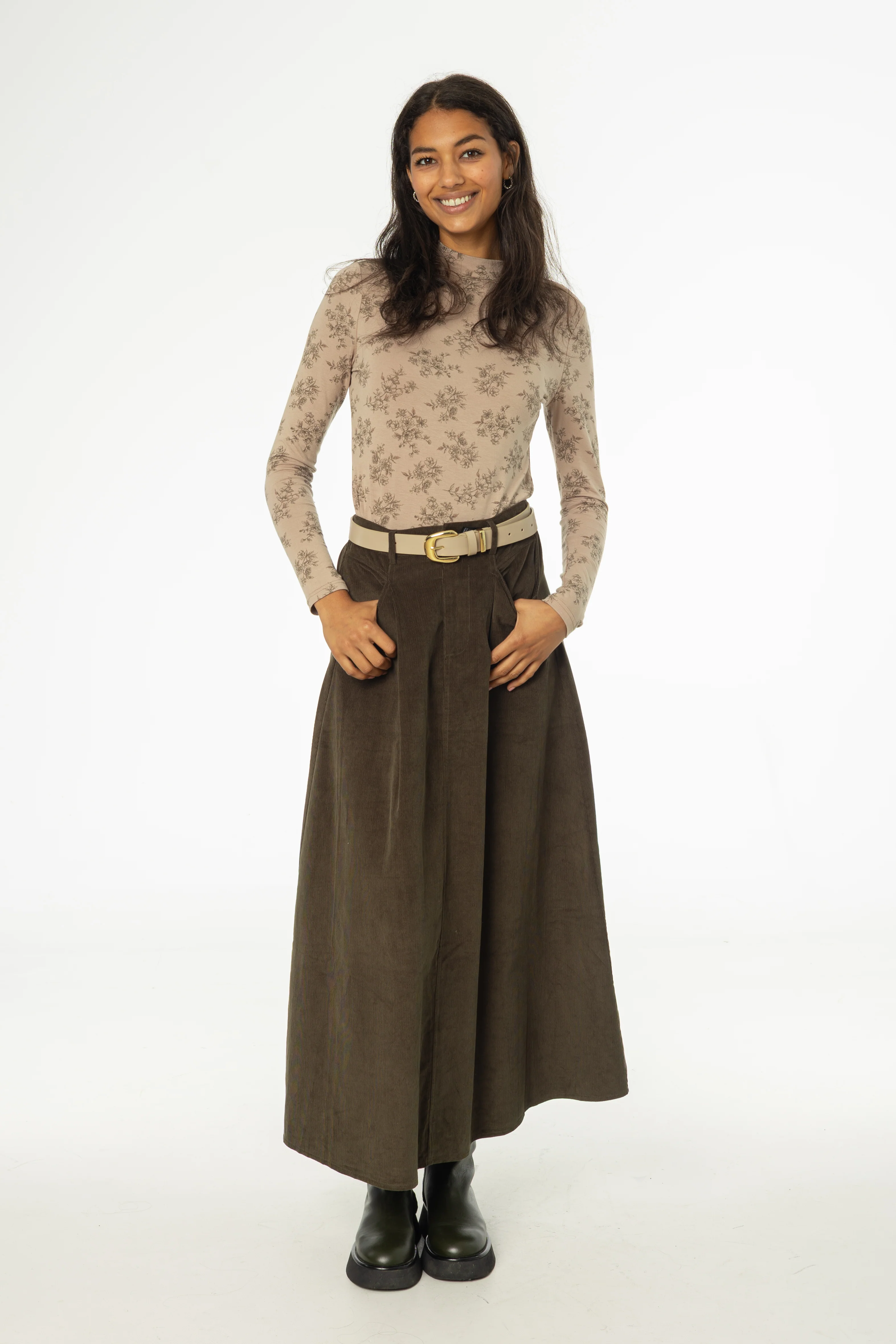 Olive Cargo Corduroy Maxi Skirt - KJDHW