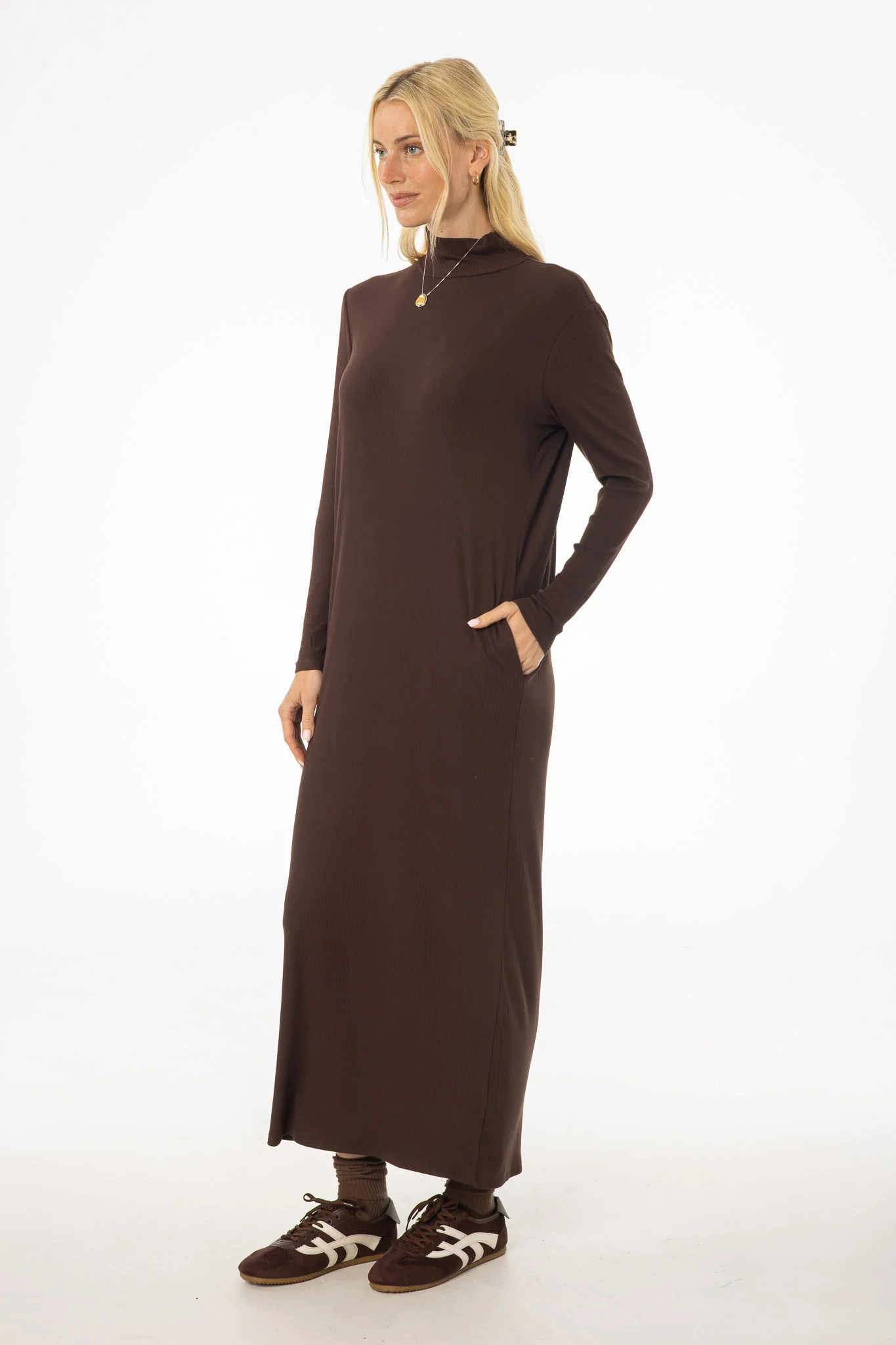 Brown Turtleneck Basic Maxi - KJDHW