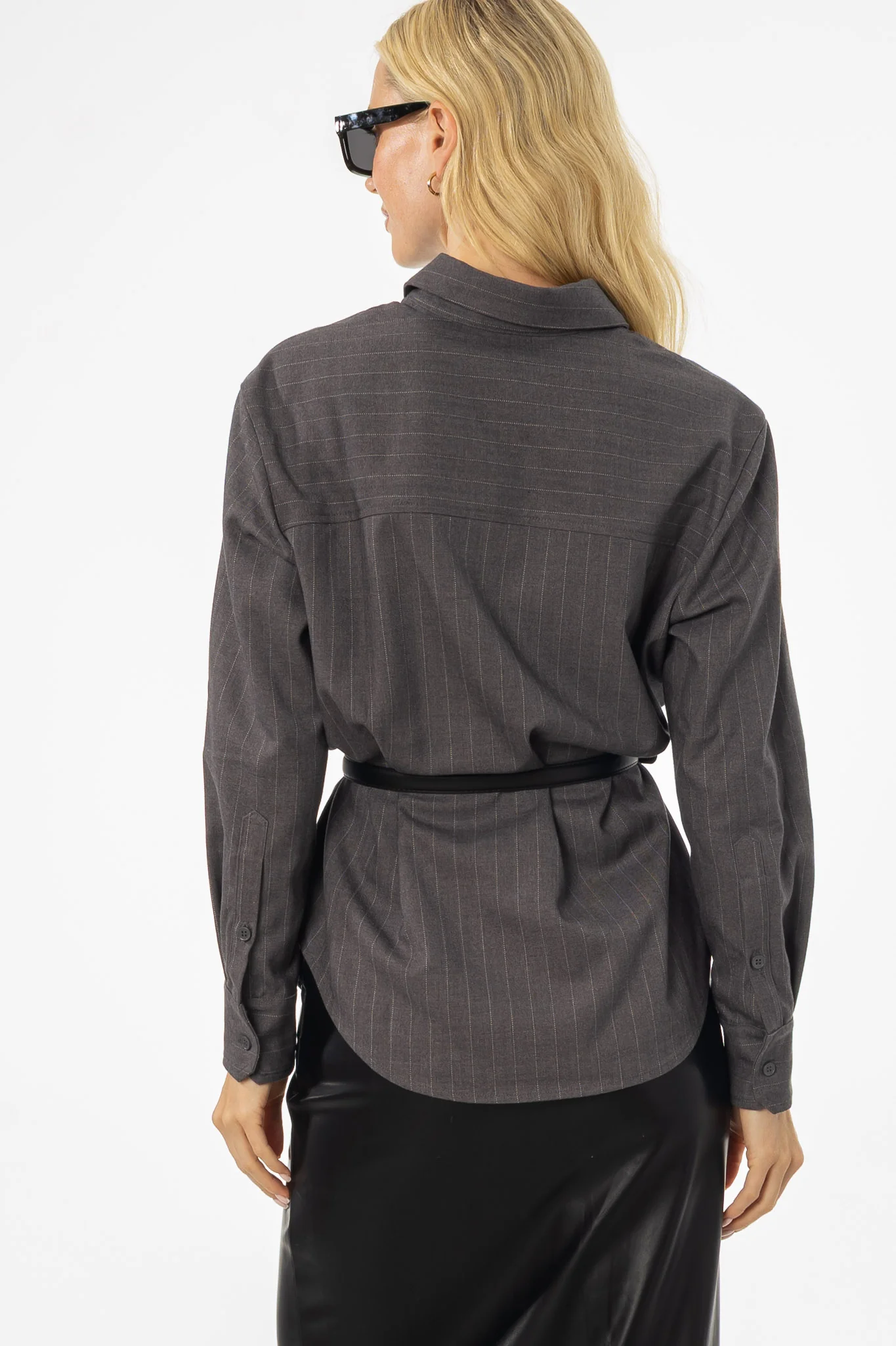 Heather Grey Pinstripe Blouse - KJDHW