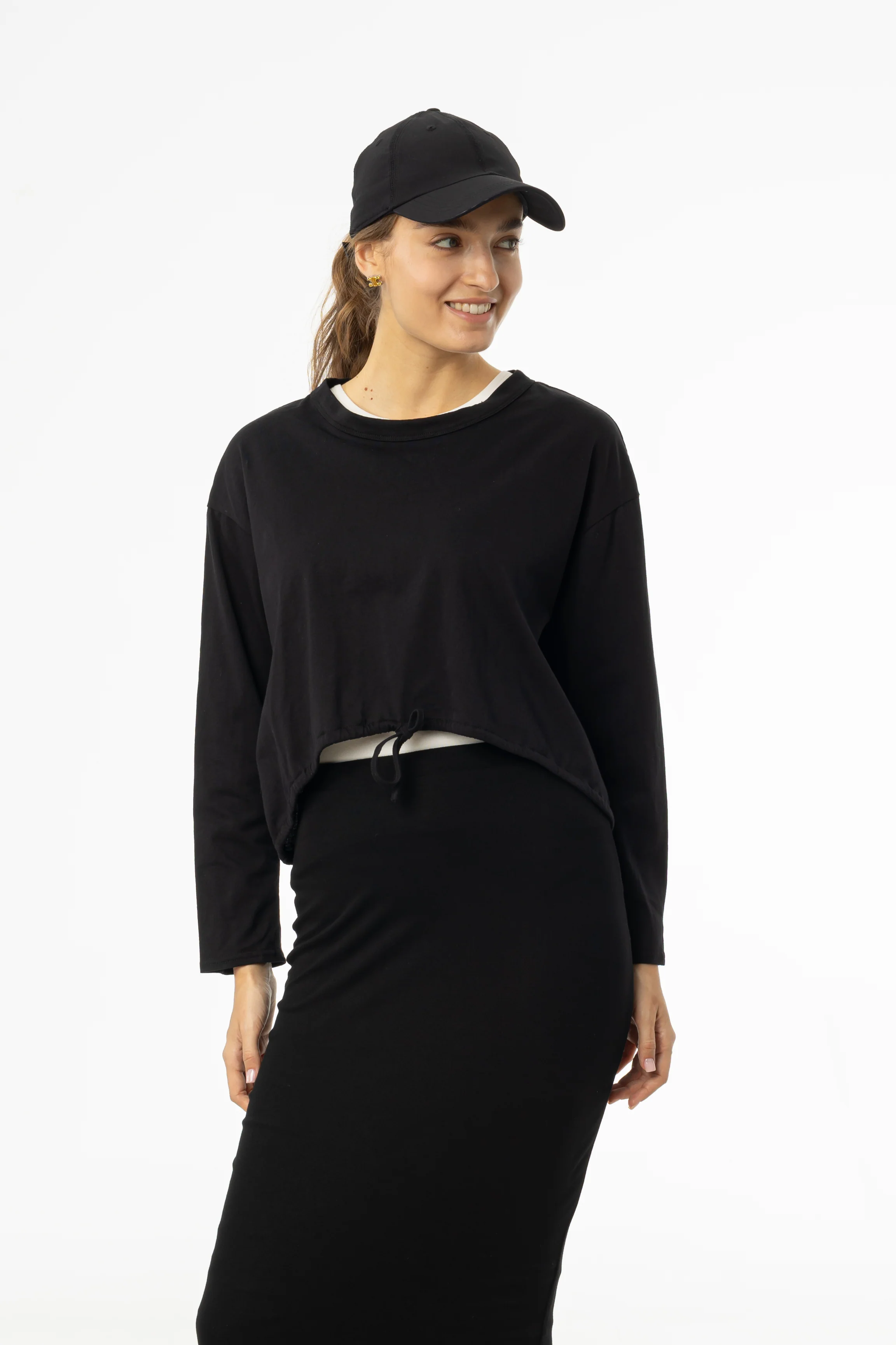 Black High Low Drawstring Tee - KJDHW