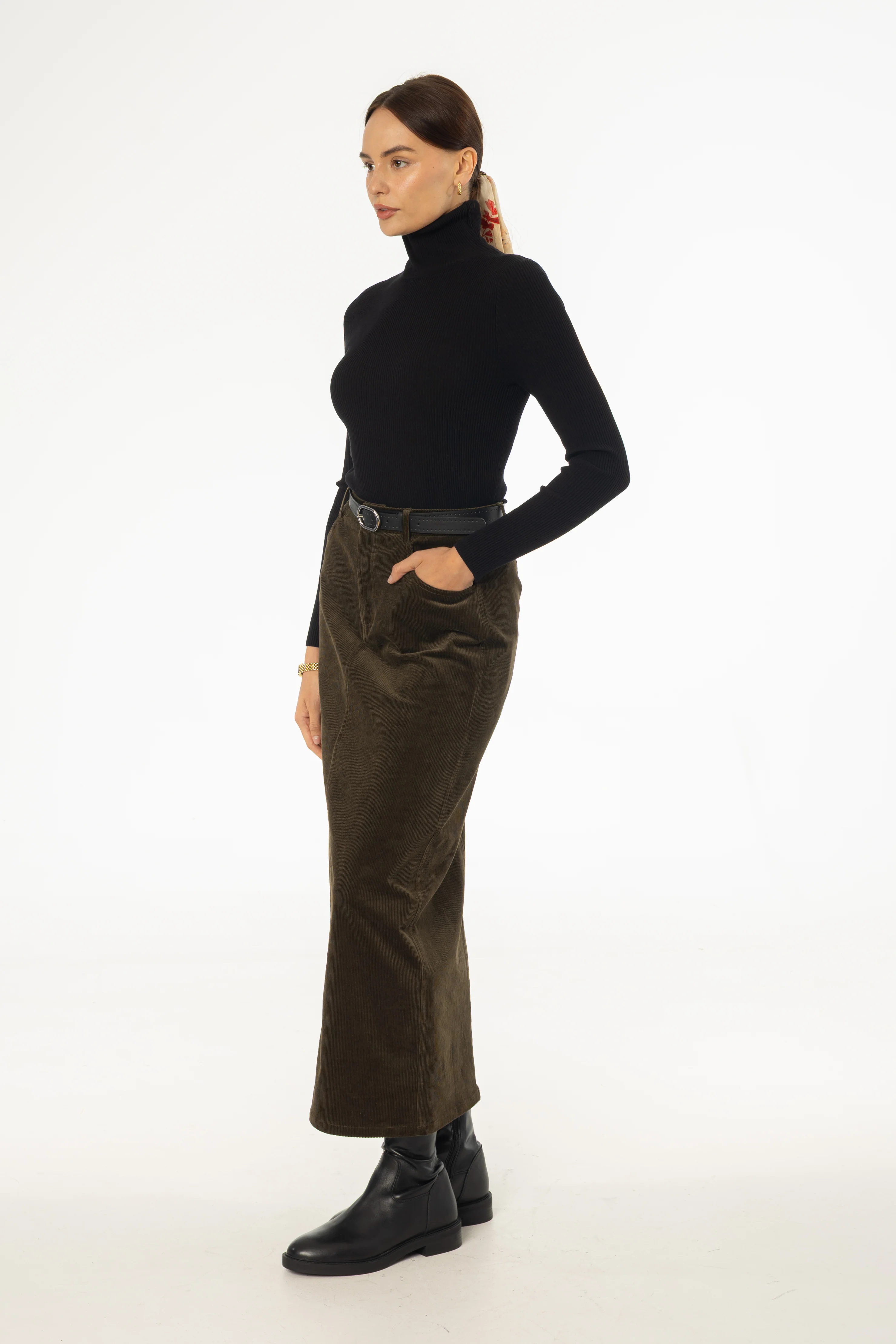 Olive Corduroy Skirt - KJDHW
