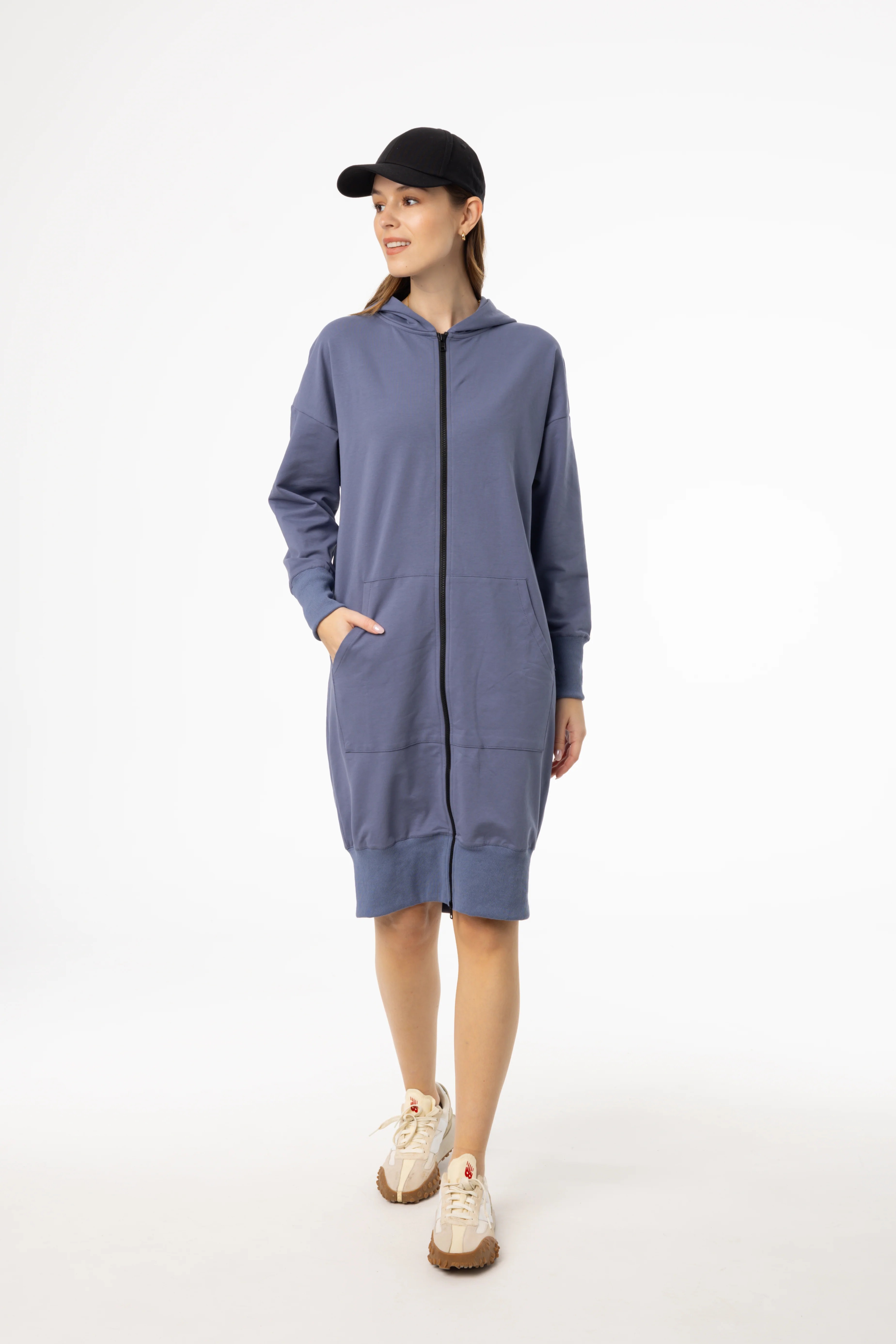 Blue Zipper Sweatshirt Dress - KJDHW