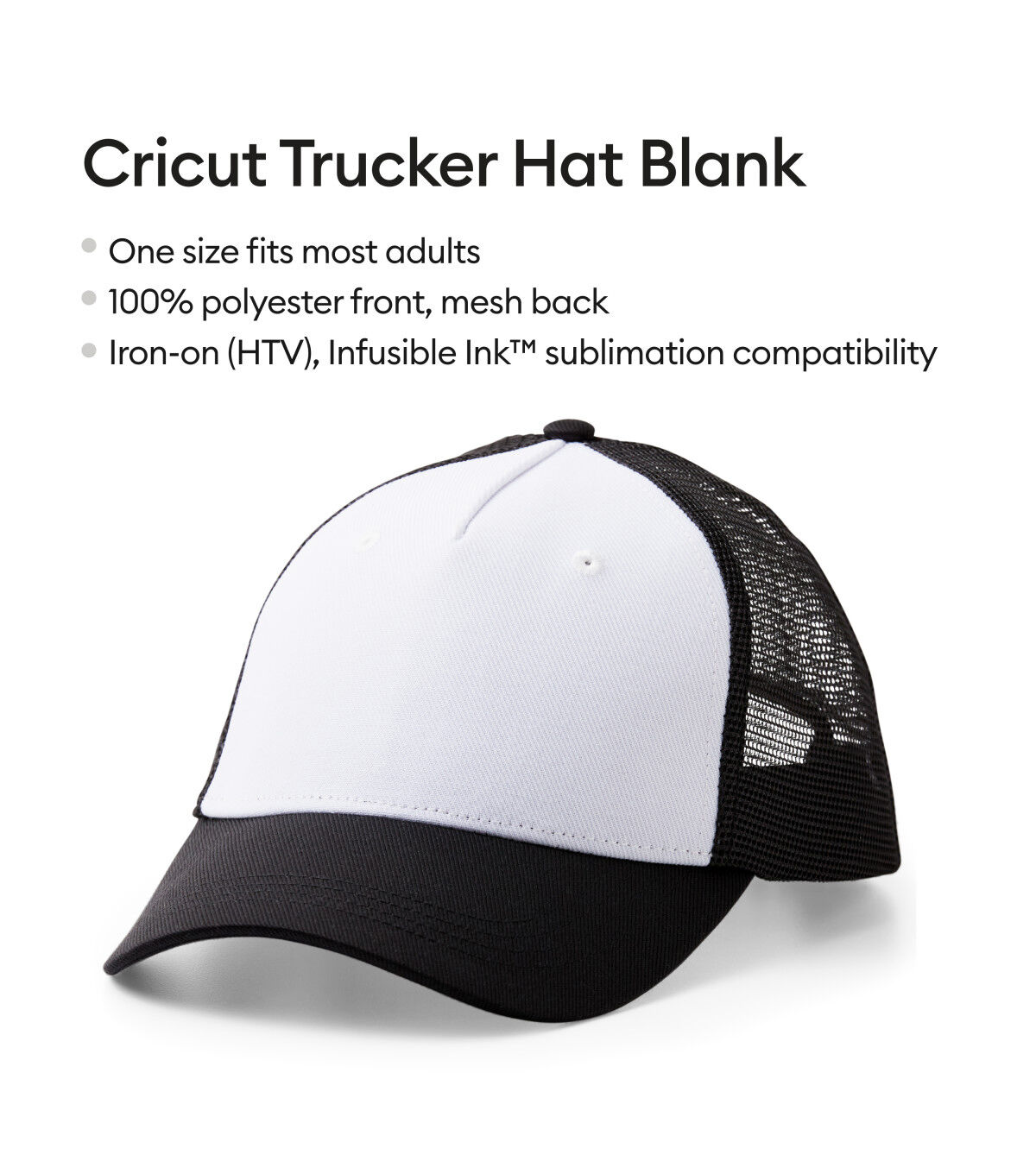 Cricut 12pk Black & White Polyester Trucker Hats With Mesh Back