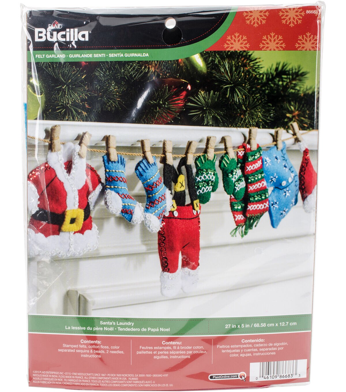 Bucilla 27 Santa's Laundry Garland Needle Felting Applique Kit
