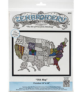 Design Works 18 x14 USA Map Zenbroidery Stamped Embroidery Kit