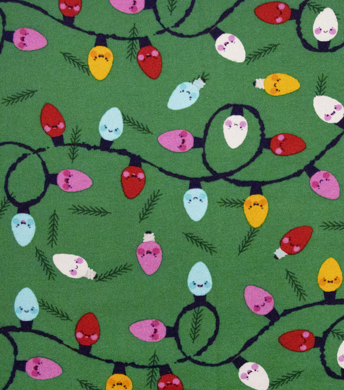 String Lights on Green Super Snuggle Christmas Flannel Fabric by POP!