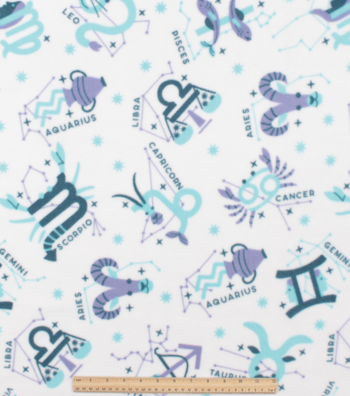 Galactic Celestial Astrology on White Anti Pill Fleece Fabric