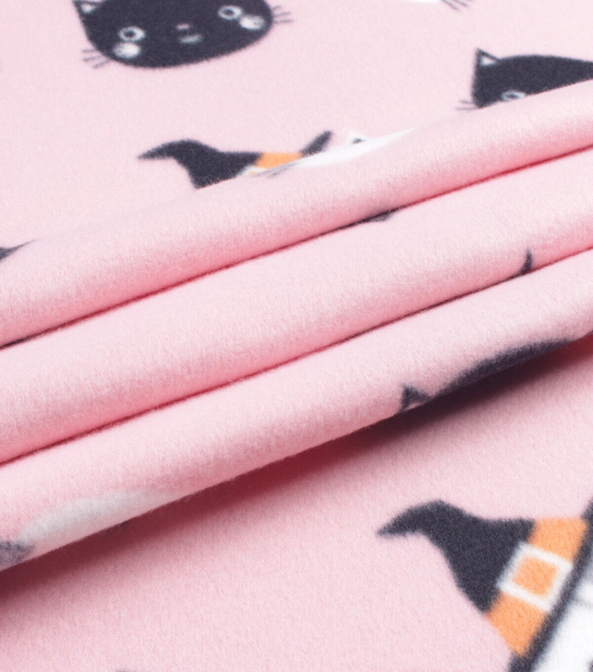 Blizzard Fleece Halloween Cats On Pink Fabric