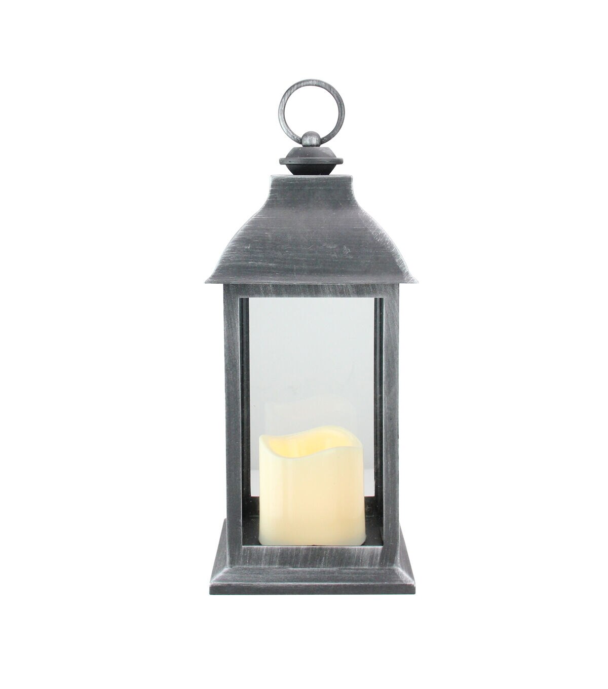 Northlight 12.5 Silver Black Candle Lantern with Flameless LED Candle