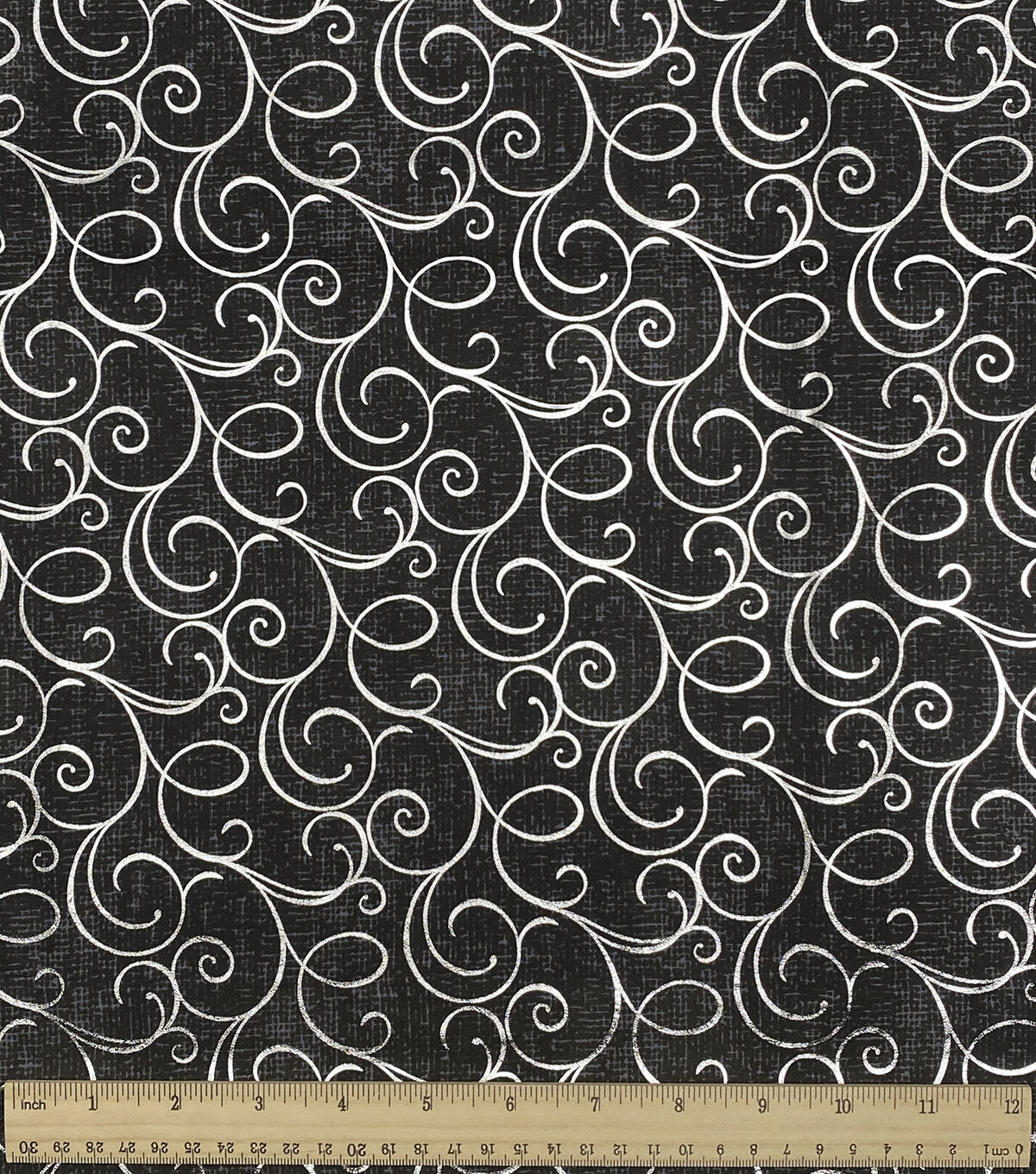 Swirls on Black Quilt Foil Cotton Fabric by Keepsake Calico