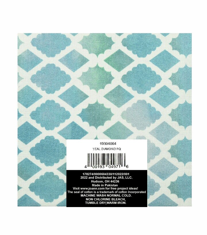 18 x 21 Teal Diamond Cotton Fabric Quarter 1pc by Keepsake Calico