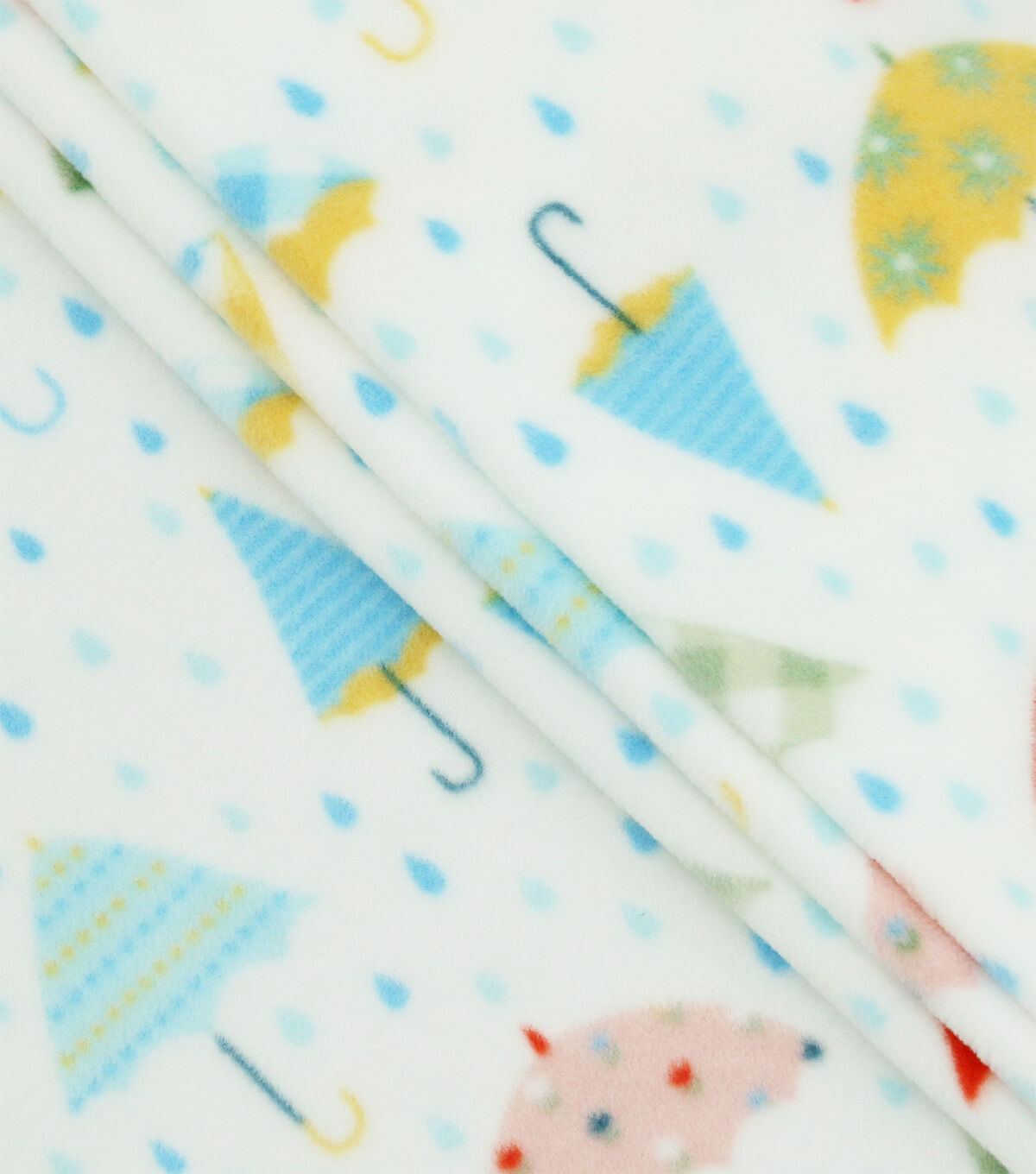 Springtime Umbrellas on White Anti Pill Plush Fleece Fabric