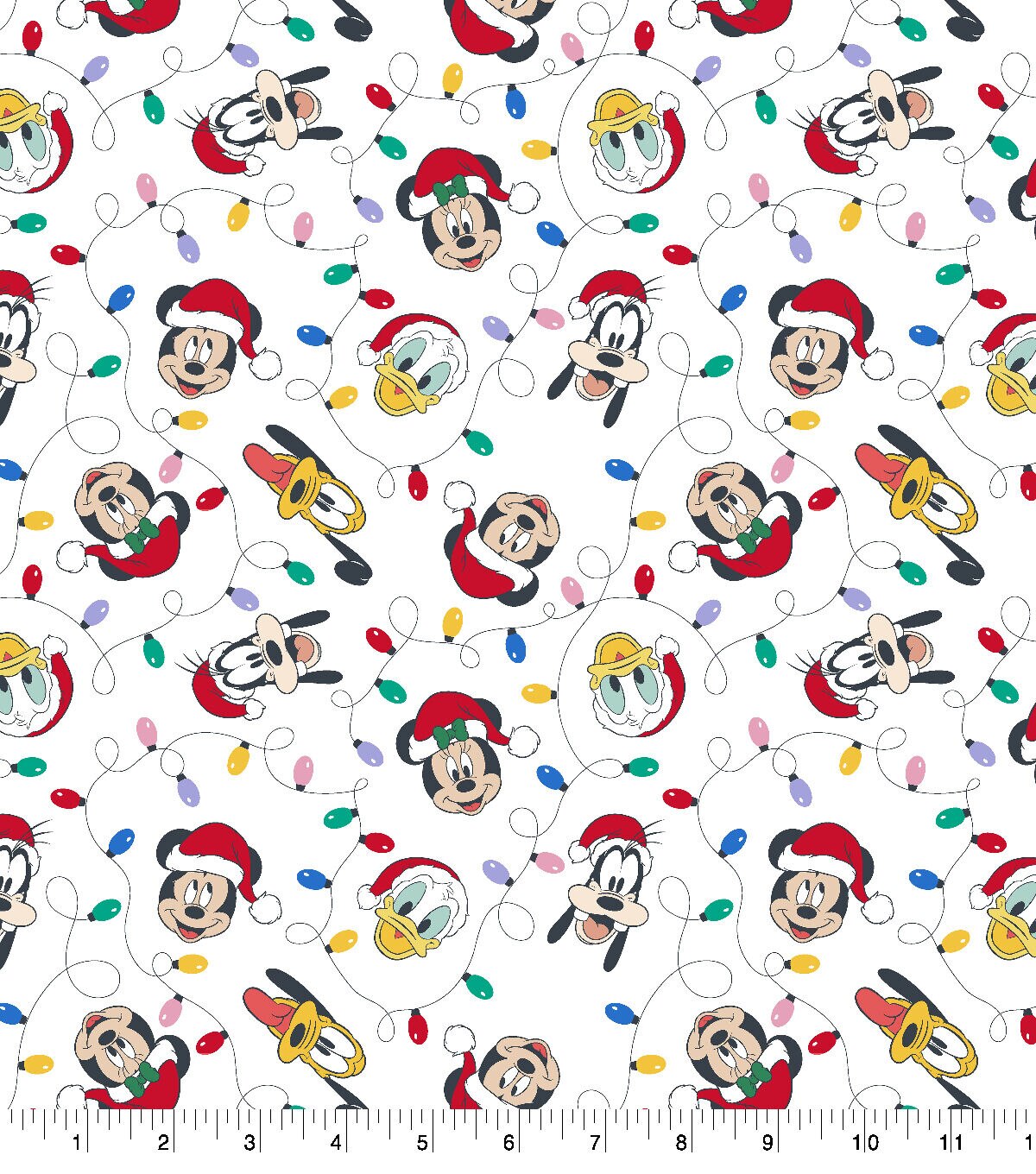Disney Mickey & Friends With String Lights Christmas Cotton Fabric