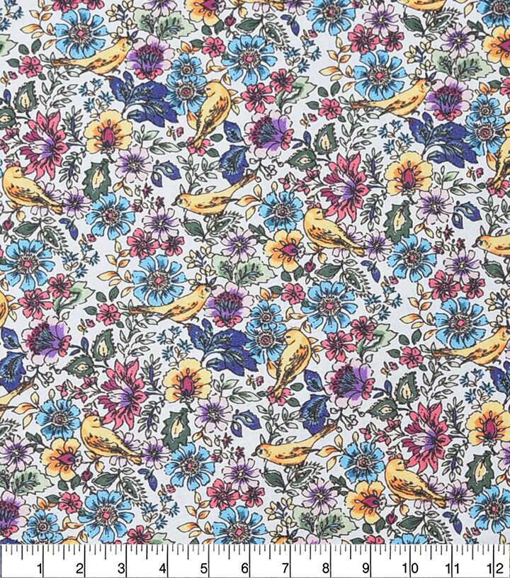 Multicolor Floral & Birds Quilt Cotton Fabric by Keepsake Calico