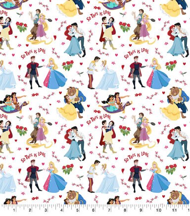 Disney Princess This Is Love Valentine's Day Cotton Fabric