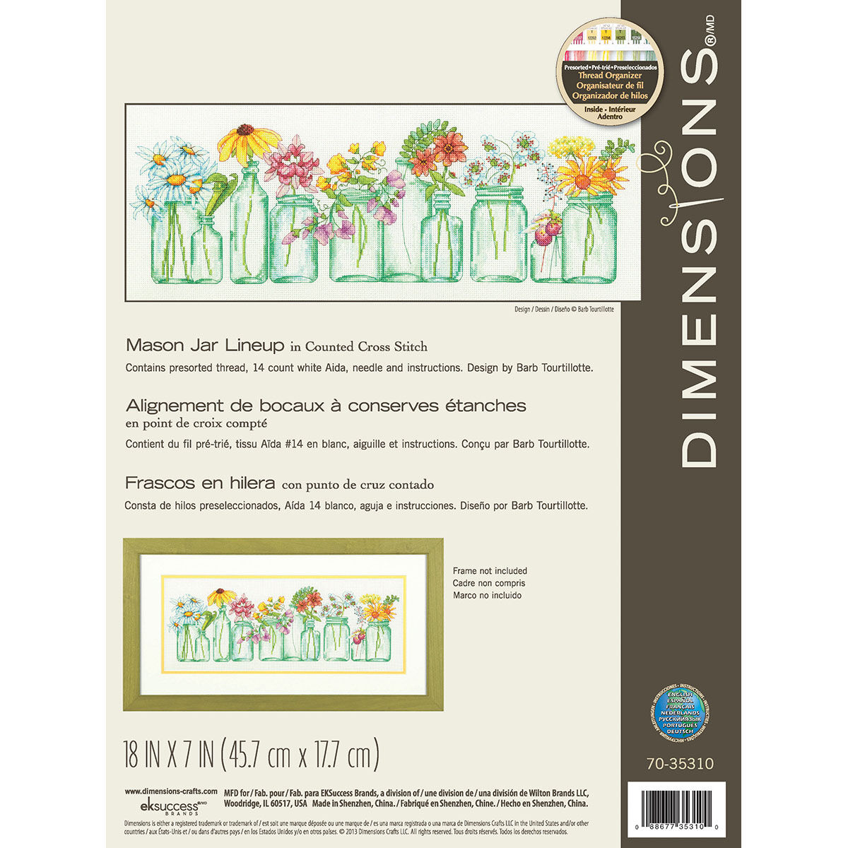 Dimensions 18 x 7 Mason Jar Lineup Counted Cross Stitch Kit