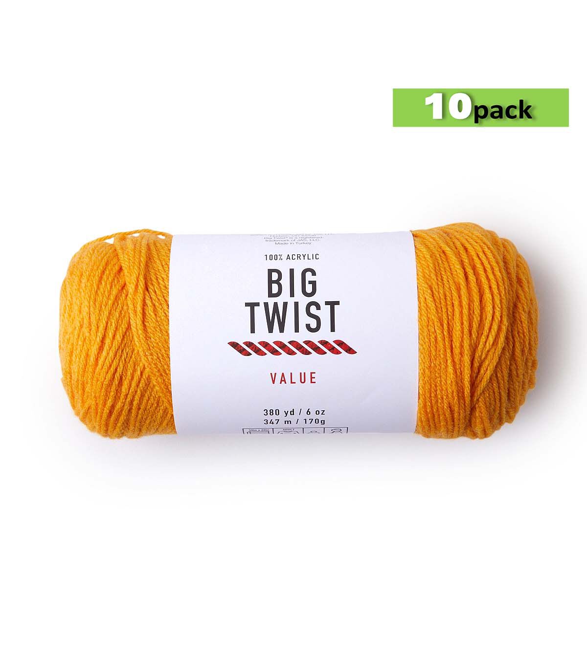 10pk Solid Gold Medium Weight Acrylic 380yd Value Yarn by Big Twist