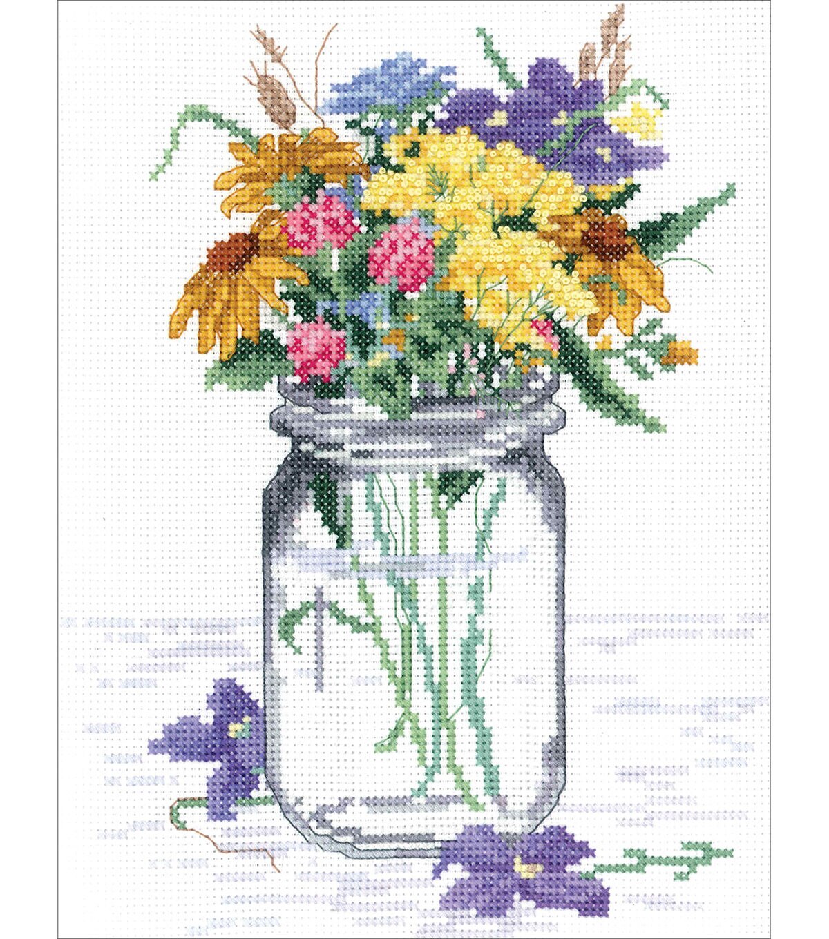Janlynn 8 x 10 Wildflowers in a Jar Counted Cross Stitch Kit