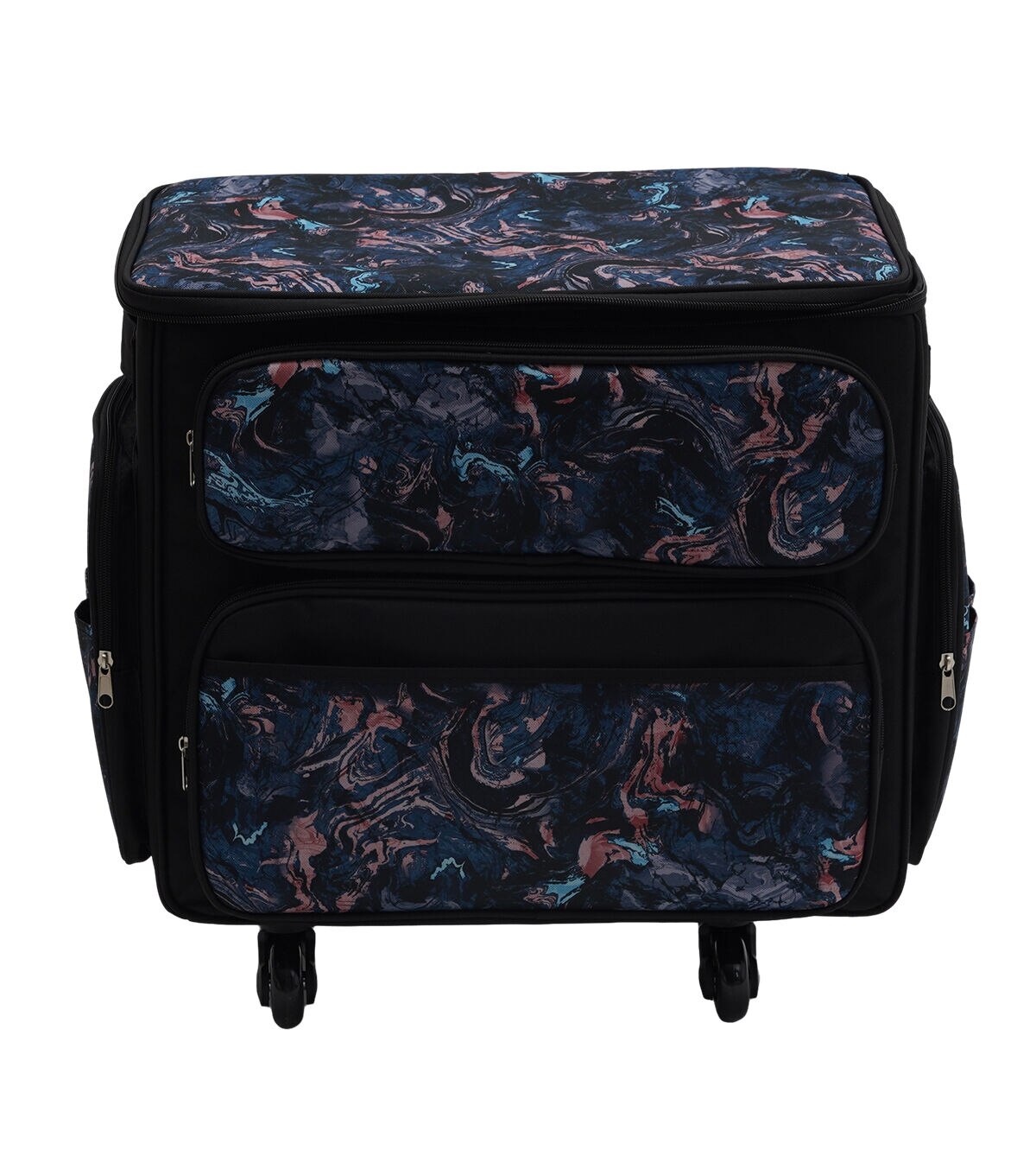 20 x 13 Blue Marbled Rolling Sewing Machine Storage Tote by Top Notch