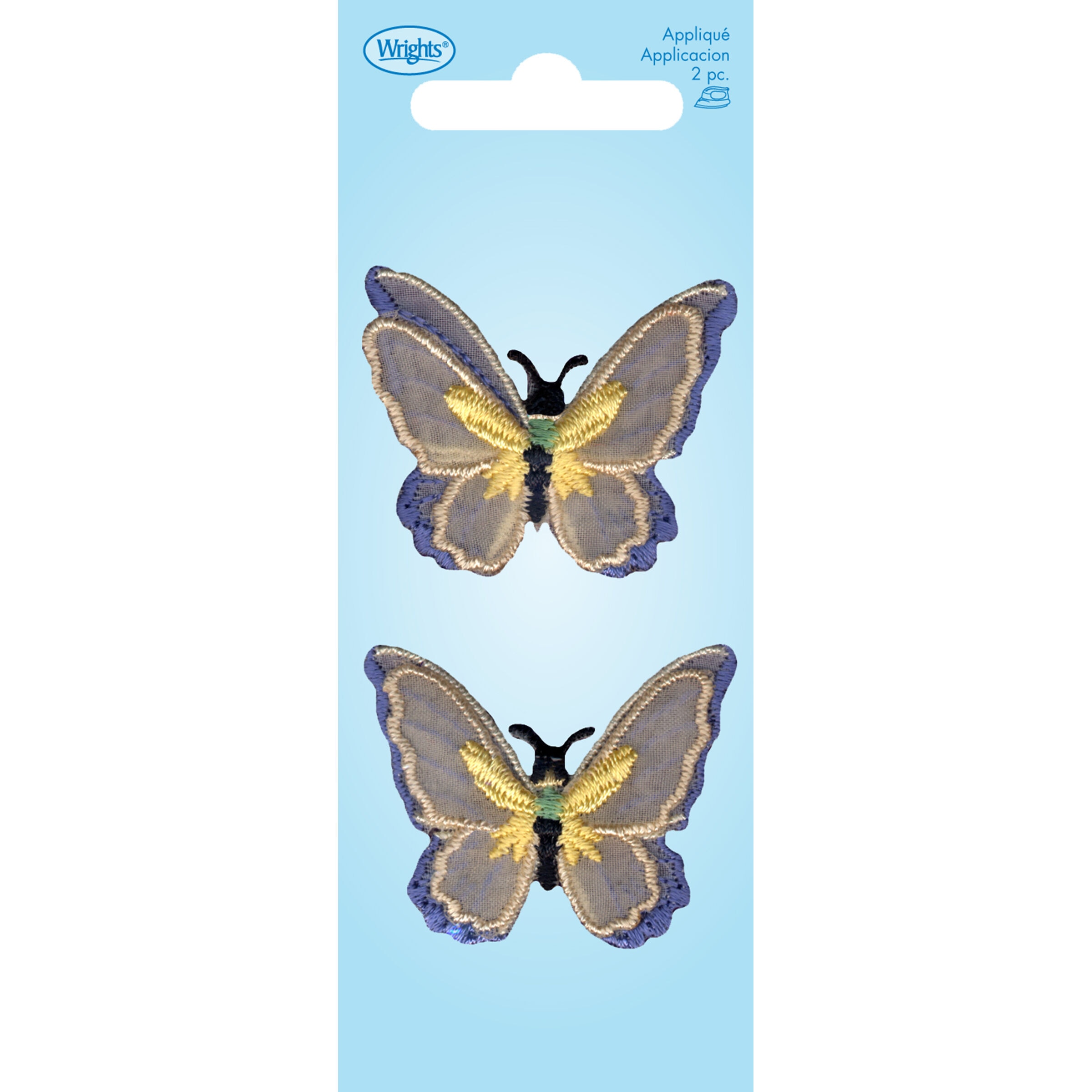 Wrights 2pk Lavender & Yellow Sheer Layered Butterfly Iron On Patches
