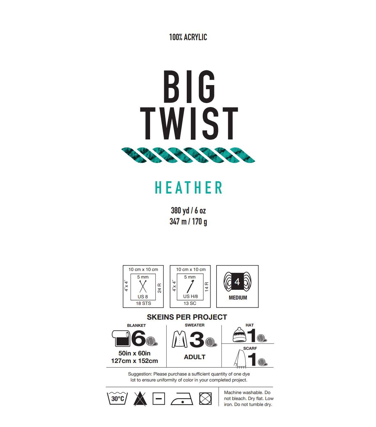 Heather 380yds Worsted Acrylic Yarn by Big Twist