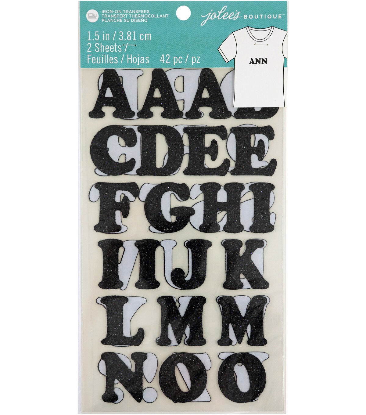 Jolee's Boutique 1.5 Black Glitter Iron On Transfer Letters 42ct