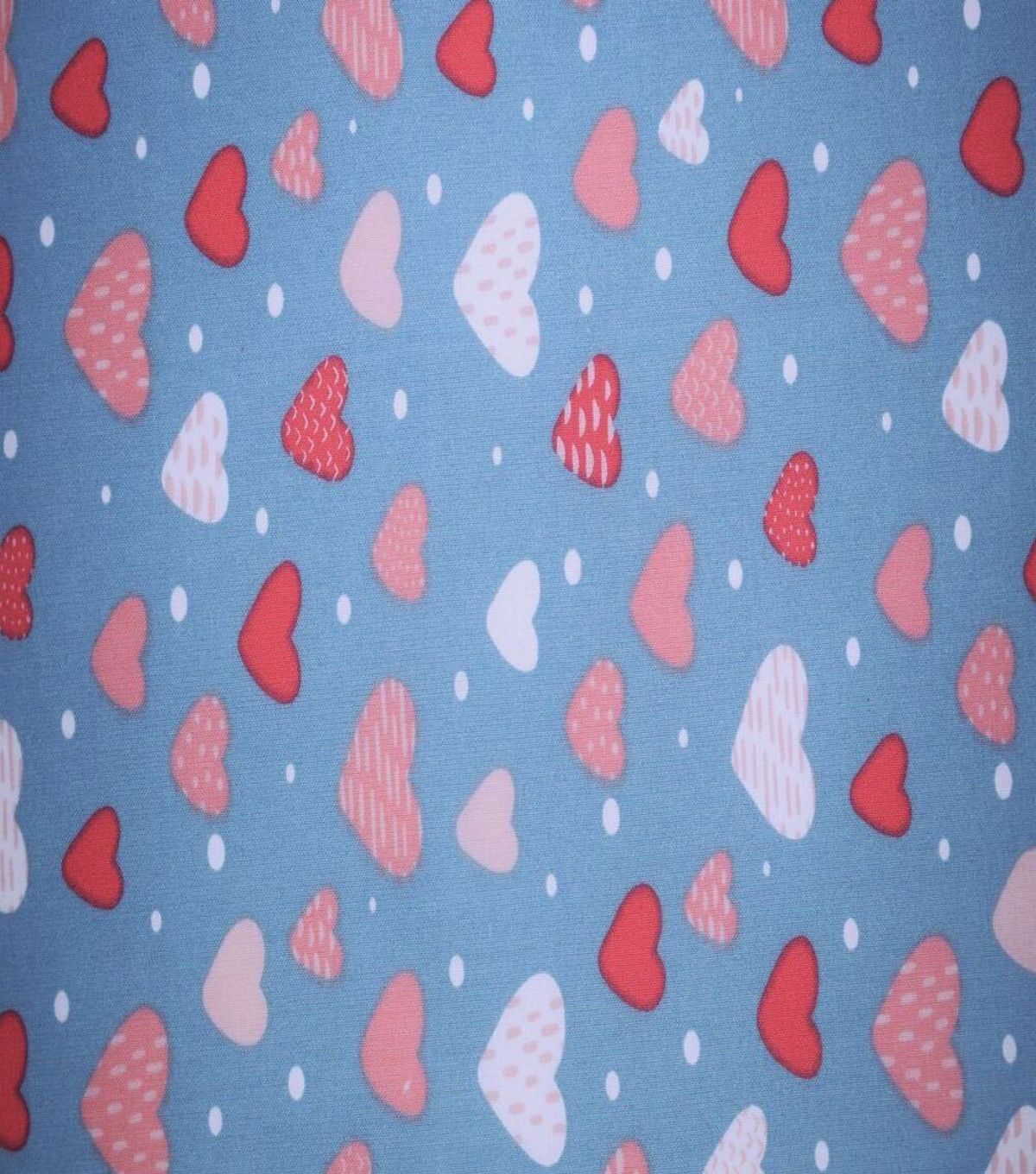 Pink Hearts on Dusty Blue Quilt Cotton Fabric by Quilter's Showcase