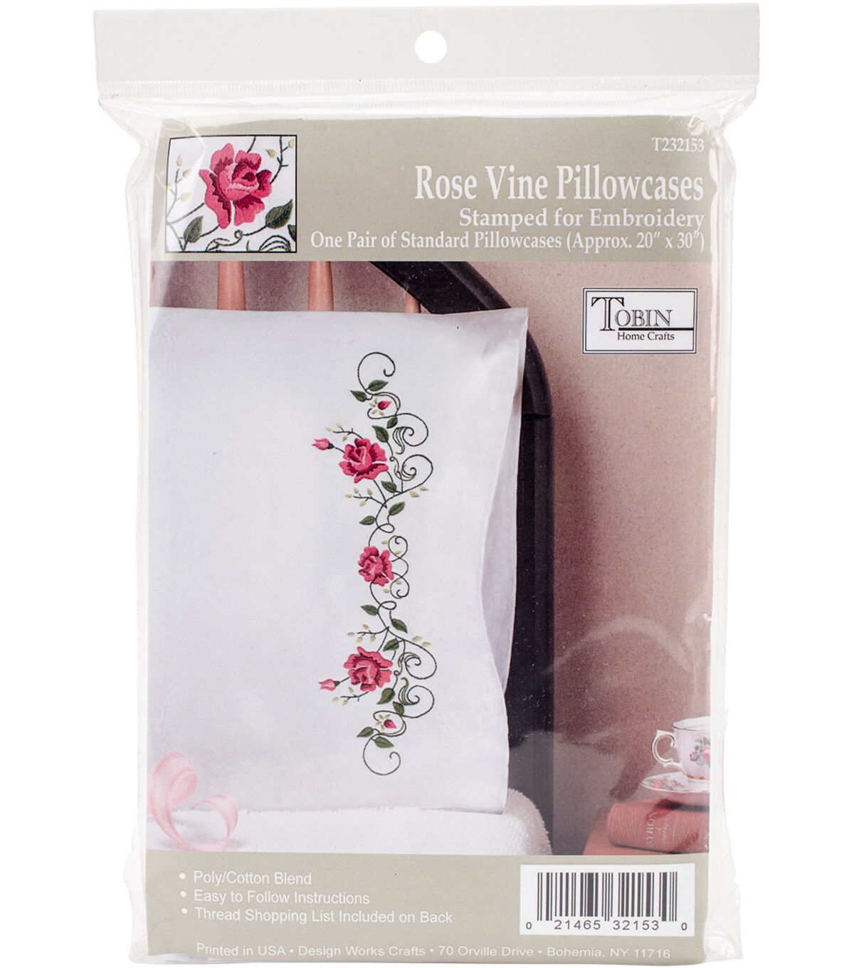 Tobin 20''x30'' Stamped for Embroidery Pillowcase Pair Rose Vine