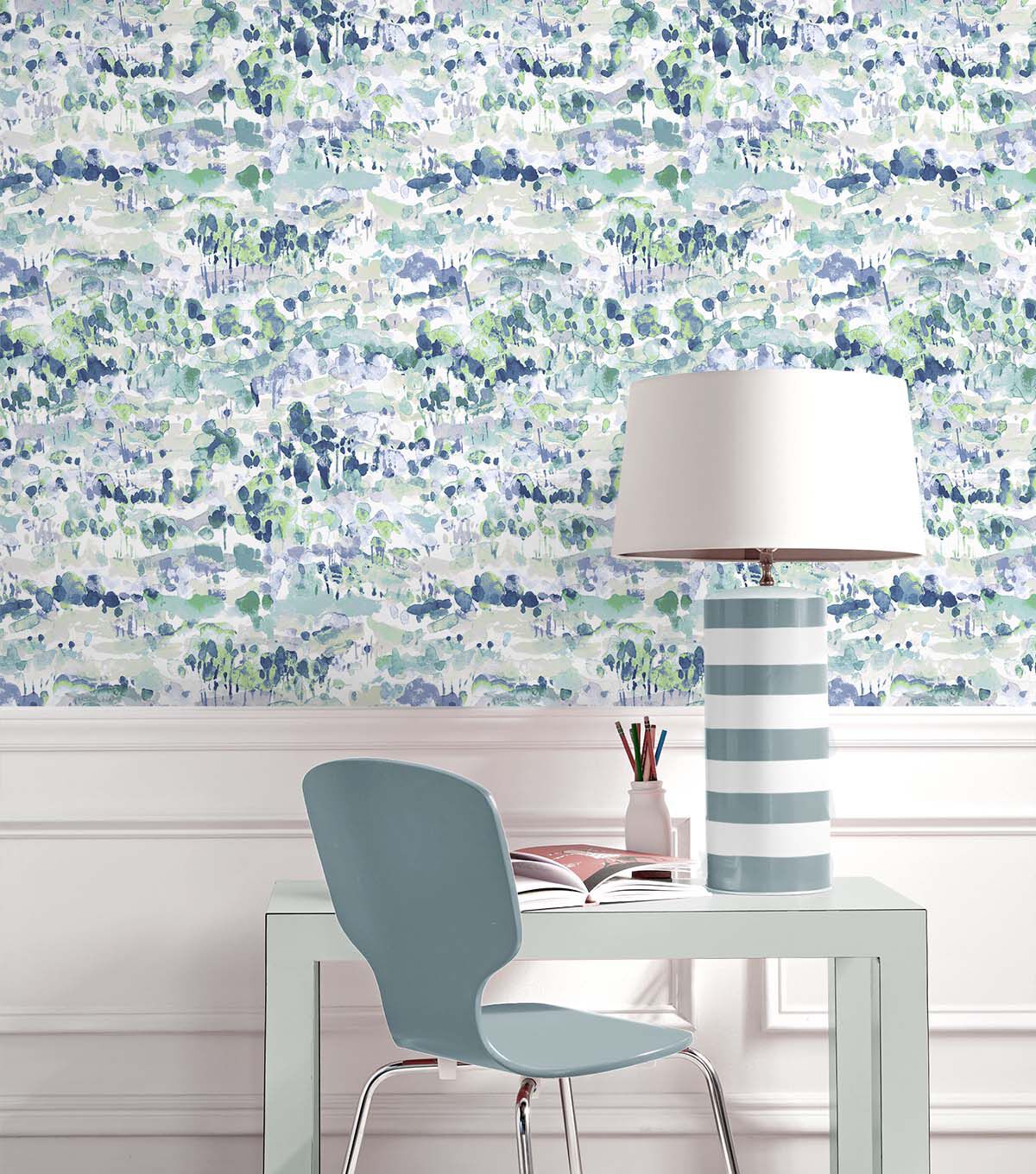 Surface Style 20.5' x 18' Seaglass Water Coloring Peel & Stick Wallpaper
