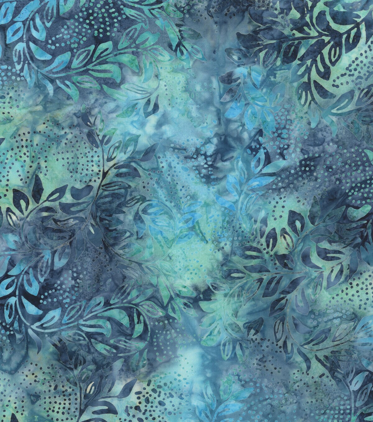 Hi Fashion Shades Of Blue Leaf with Dots Batik Cotton Fabric