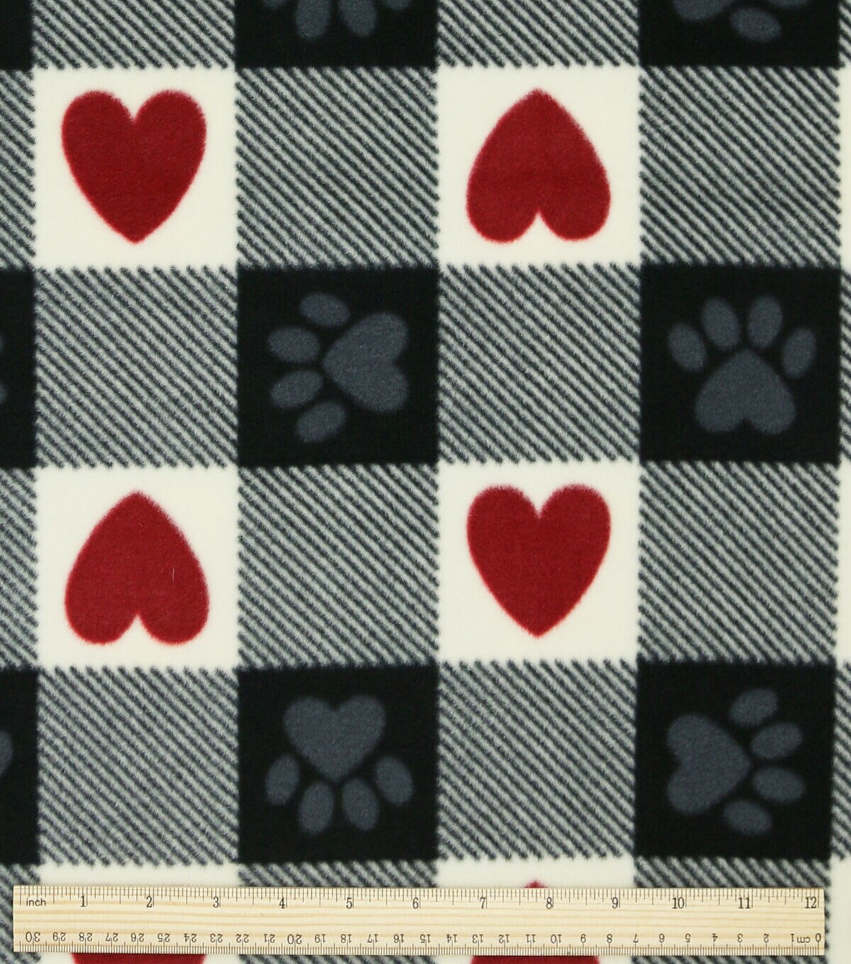Paws & Hearts on Buffalo Checks Anti Pill Fleece Fabric