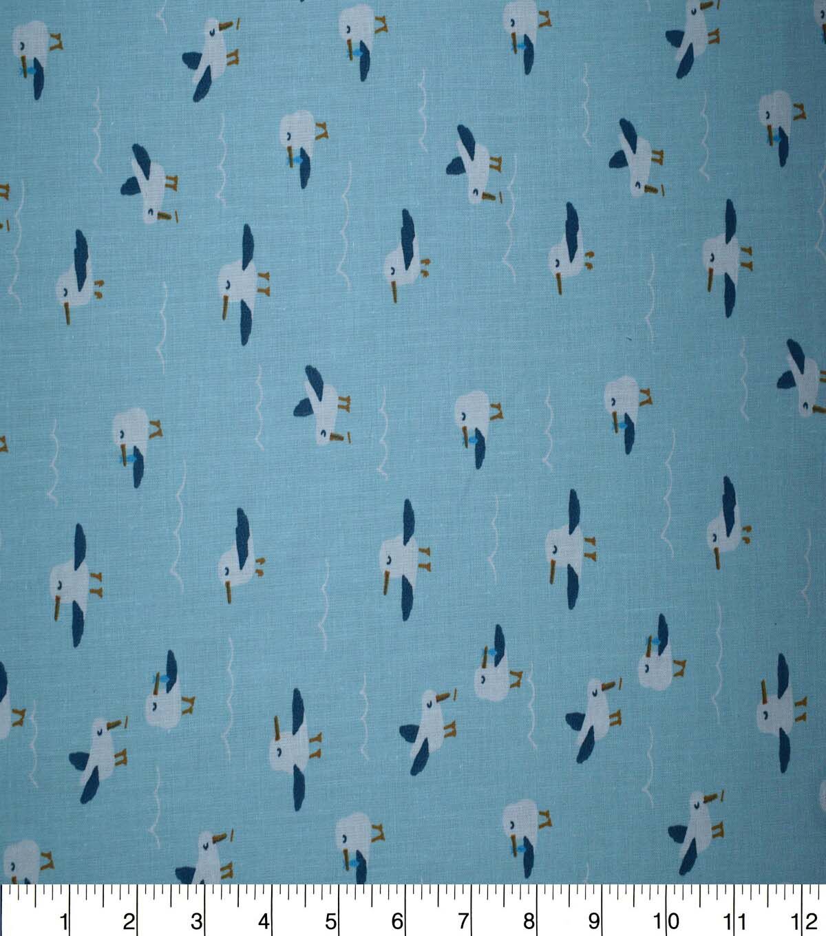 Nautical Seagulls on Blue Cotton Fabric by Quilter's Showcase