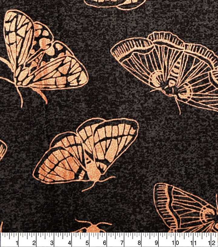 Pink Butterflies on Maroon Premium Print Metallic Cotton Fabric