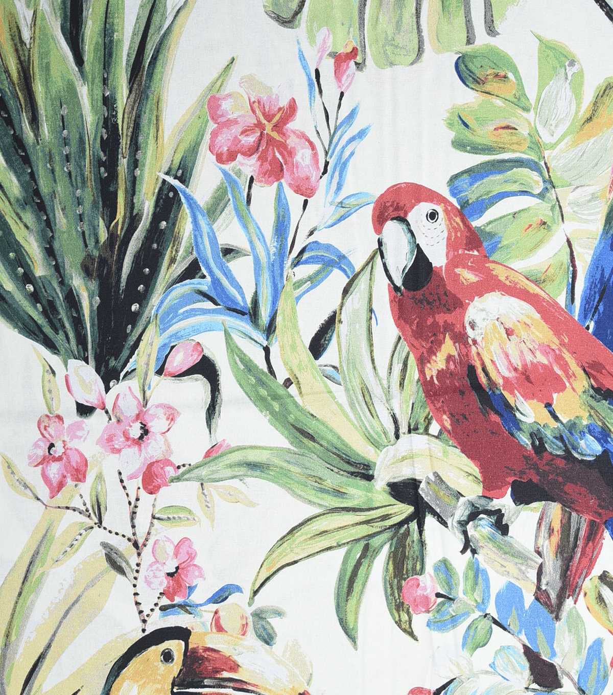 Large Scale Tropical Birds And Leaves Novelty Cotton Fabric