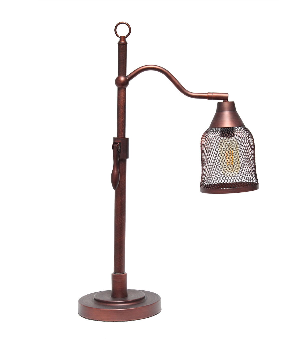 All The Rages Vintage Arched Table Lamp with Iron Mesh Shade, Red Bronze