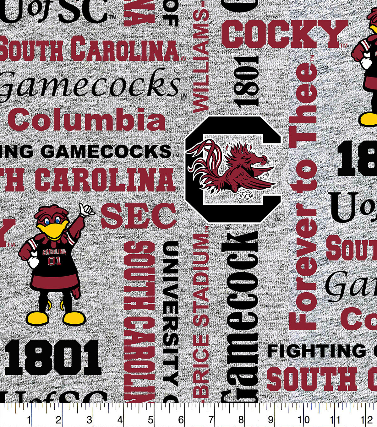 University of South Carolina Fleece Fabric Heather Verbiage