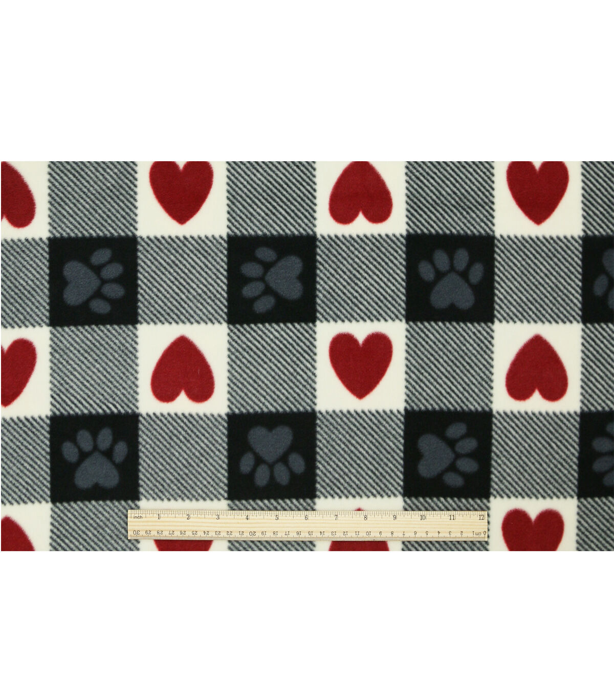 Paws & Hearts on Buffalo Checks Anti Pill Fleece Fabric